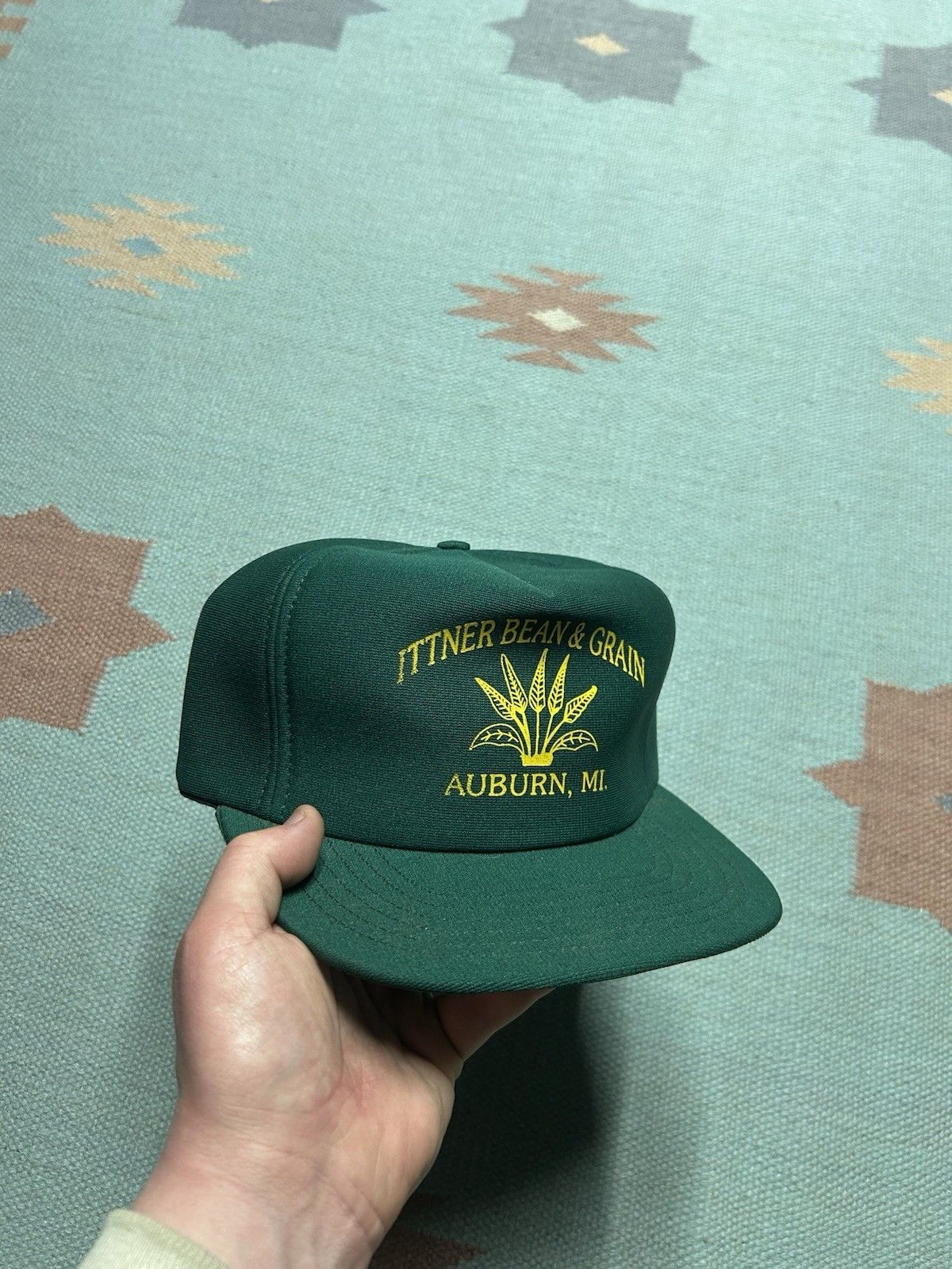 Vintage Vtg 80 snap hat Ittner bean & grain auburn Michigan farm USA Size ONE SIZE - 1 Thumbnail