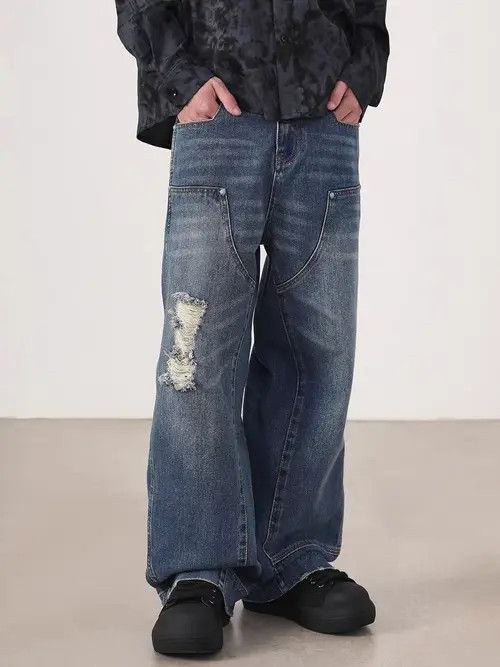 VIBE Washed and distressed loose-fitting lumberjack jeans Size US 36 / EU 52 - 2 Thumbnail