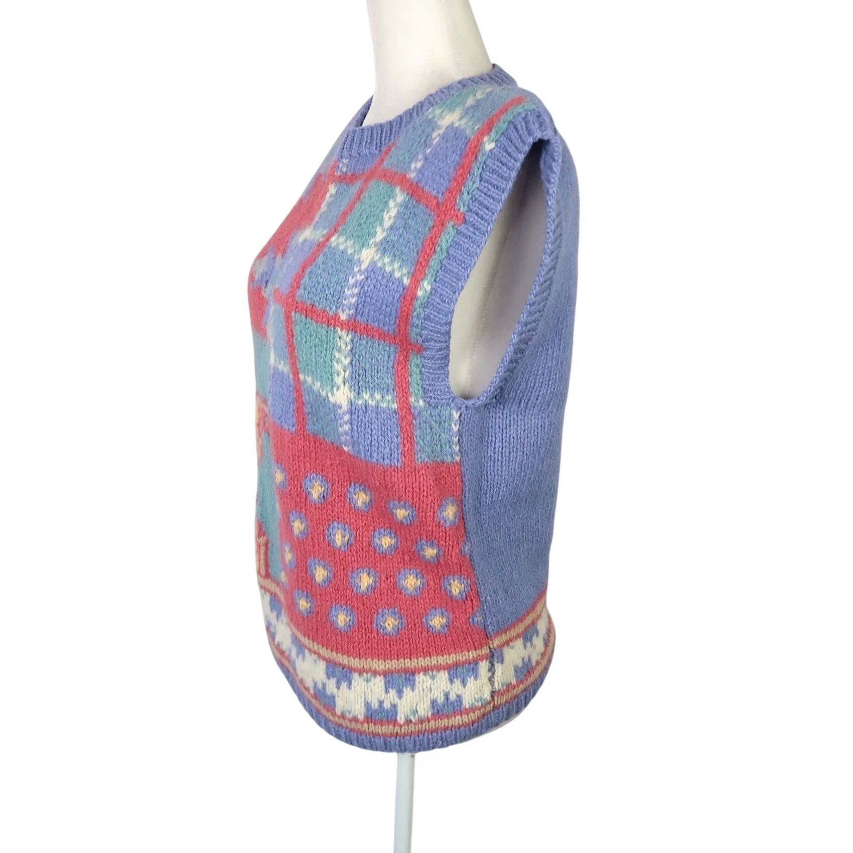 Vintage VINTAGE Skyr Sweater Vest Blue 90s Shetland Wool Patchwork Floral M Womens Size M / US 6-8 / IT 42-44 - 3 Thumbnail