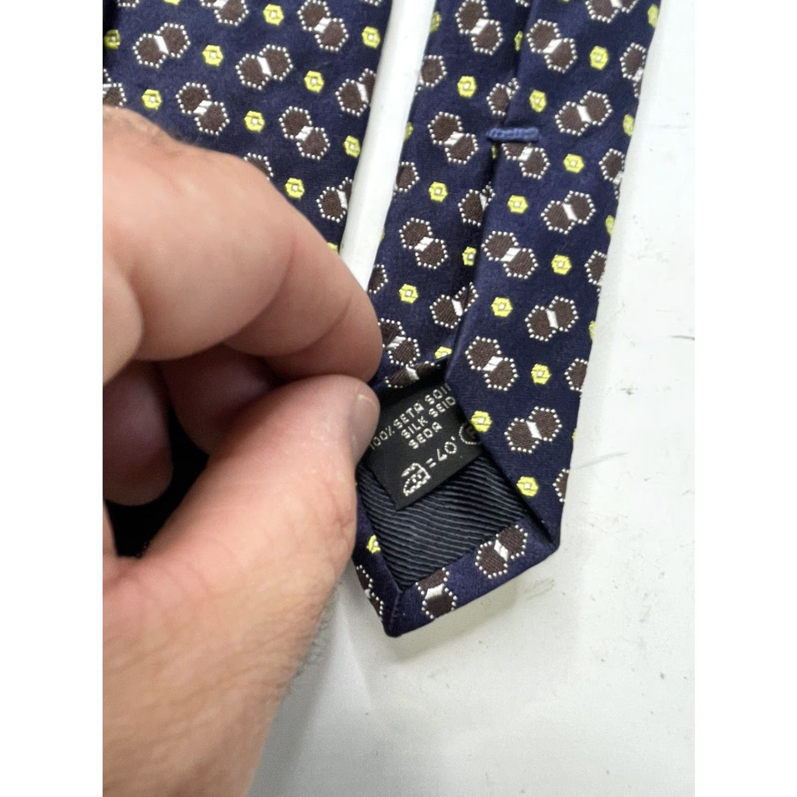 Ermenegildo Zegna Zegna Tie Men Silk Necktie Geometric Navy Blue Multicolor Pattern 100% Silk Luxury Tie Mens Size ONE SIZE - 4 Thumbnail