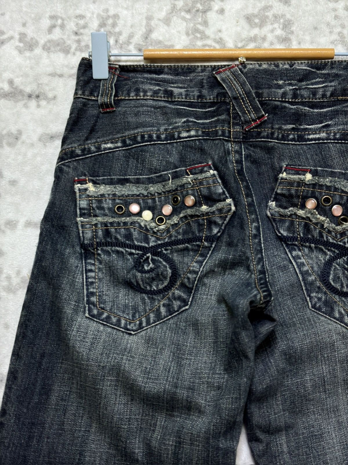 Hysteric Glamour Flare Oririn Studded Wide Leg Jeans Claw Mark Whiskers Size US 27 - 8 Thumbnail