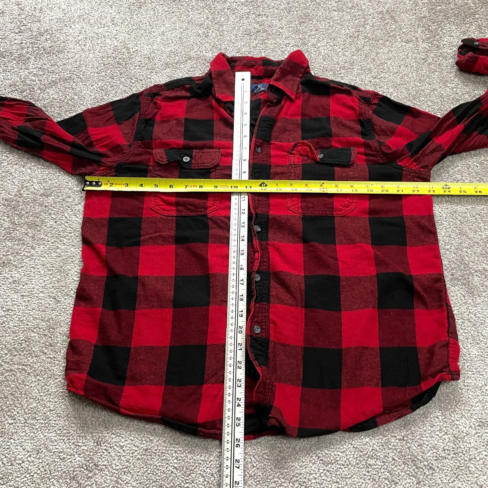 George George Flannel Shirt Mens Large Red Black Plaid Long Sleeve Cotton Casual Top Size US L / EU 52-54 / 3 - 6 Thumbnail