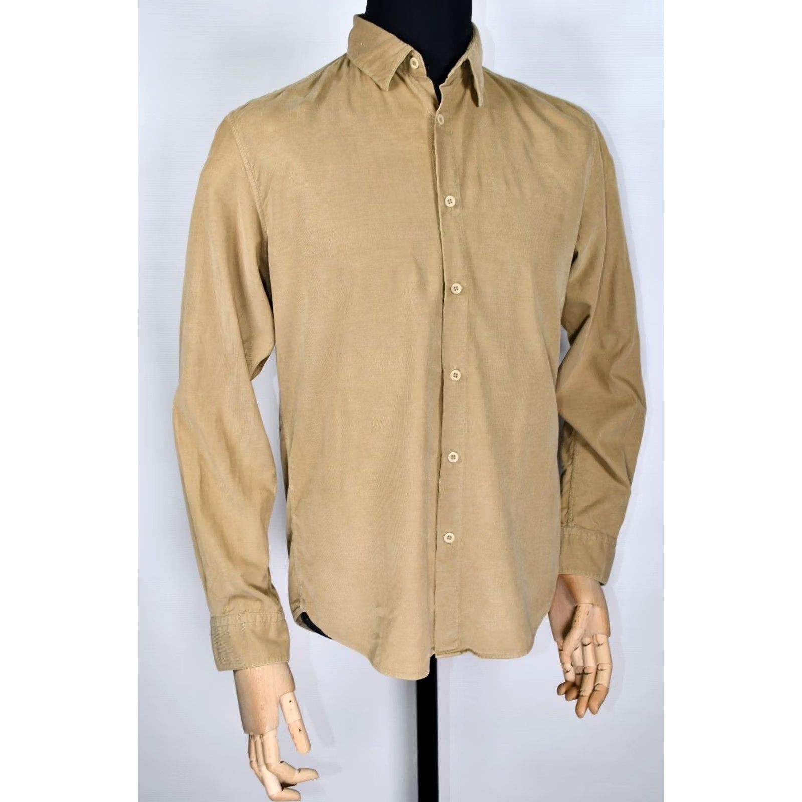 Sunspel Sunspel Button-Down Shirt Men's M Corduroy Beige Cotton Long Sleeve Regular fit Chest Pocket Short Sleeve/Casual Shirt Size US M / EU 48-50 / 2 - 8 Thumbnail