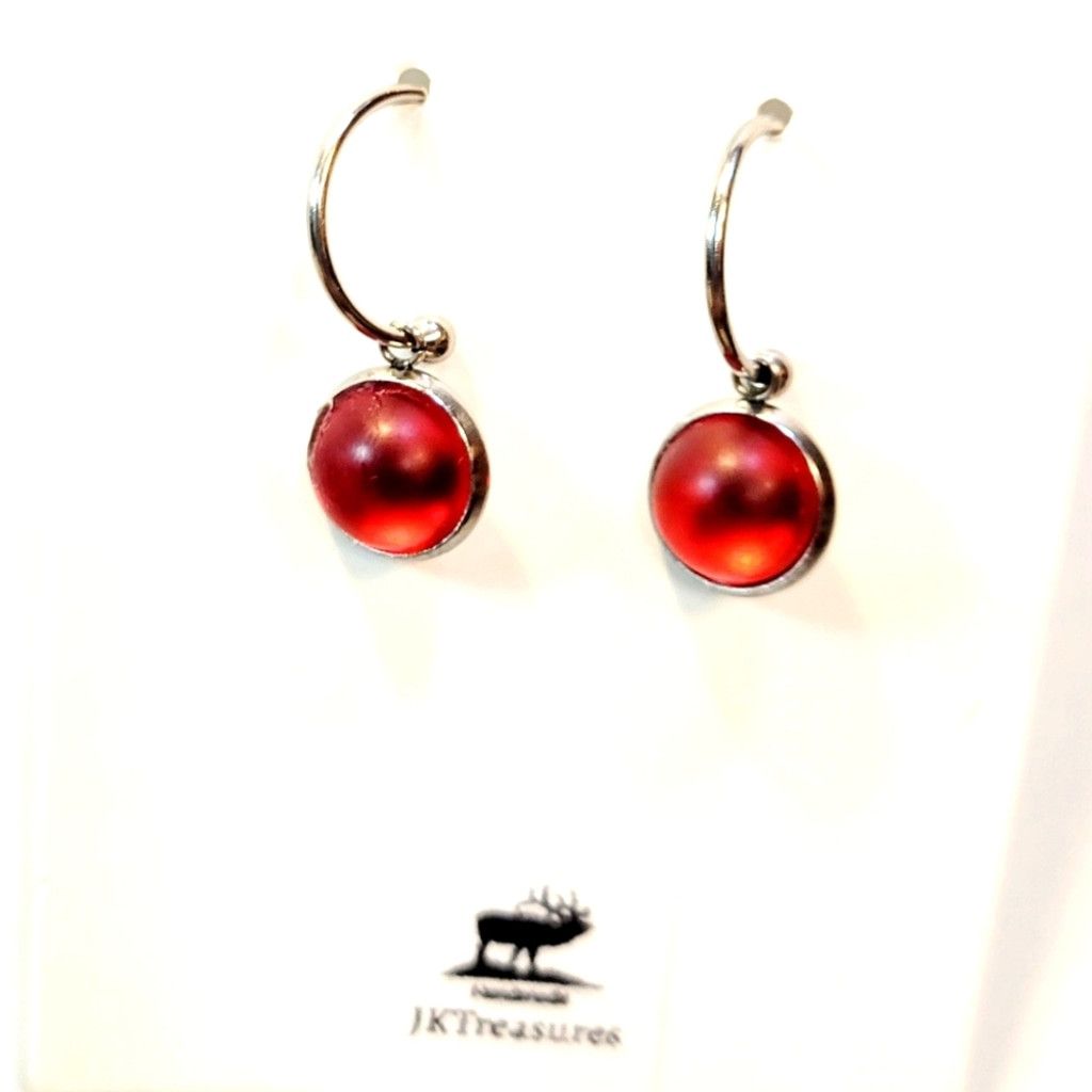 Handmade Red Crystal Sea Glass Rhinestone Dangle Drop Hoop Earrings Size ONE SIZE - 1 Thumbnail