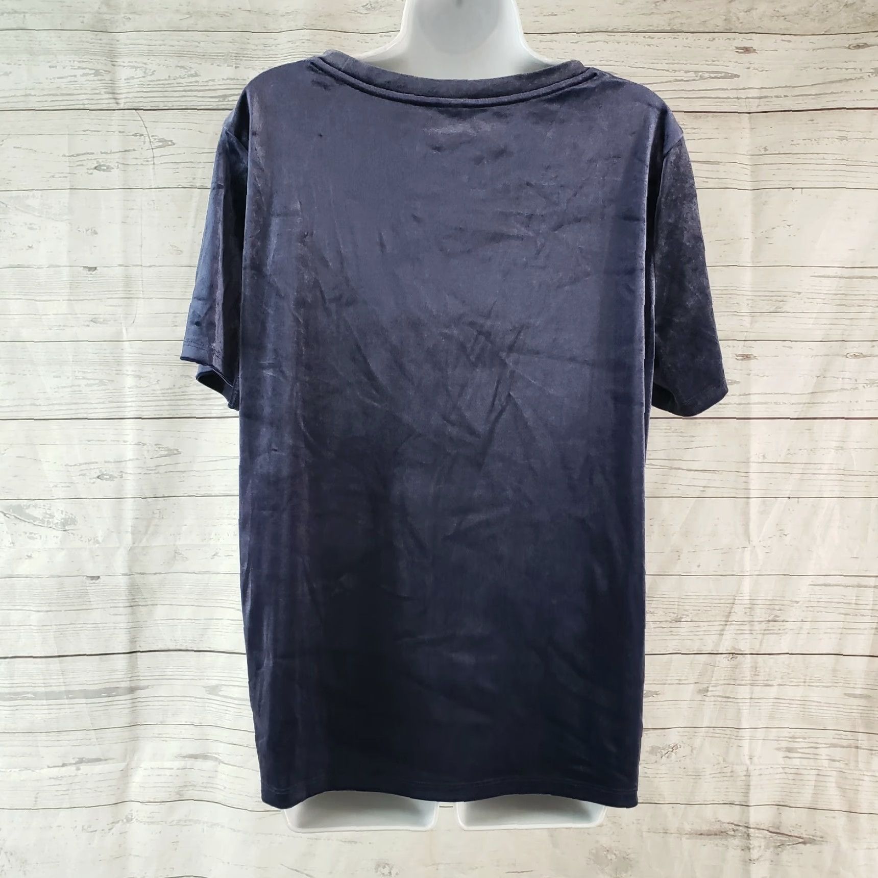 Old Navy Old Navy Velvet Tee Women's L Blue Short Sleeve Shirt - Solid, Round Neck, Polyester Blend, Basic Style, T-Shirt, Regular, Womens, 90s none? Size 36" / US 14 / IT 50 - 4 Thumbnail