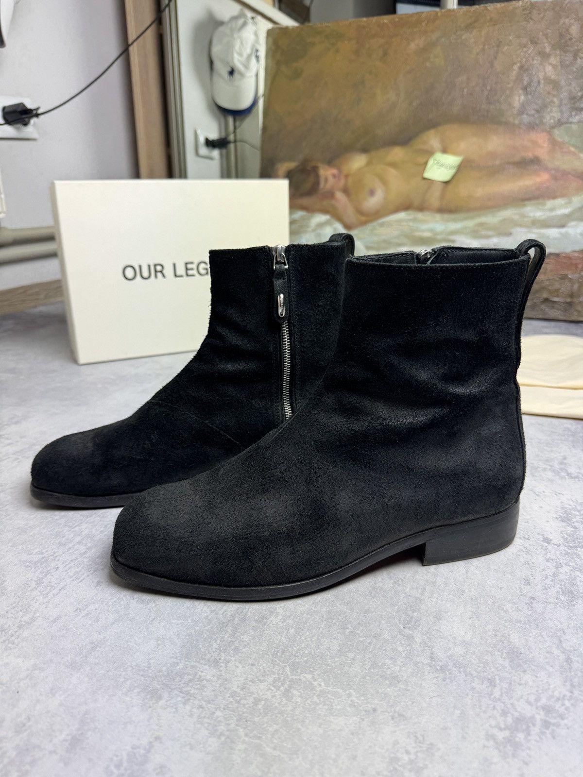 Archival Clothing x Our Legacy Vibram Camion Combat Suede Leather Boots Shoes in Black (Size 9)