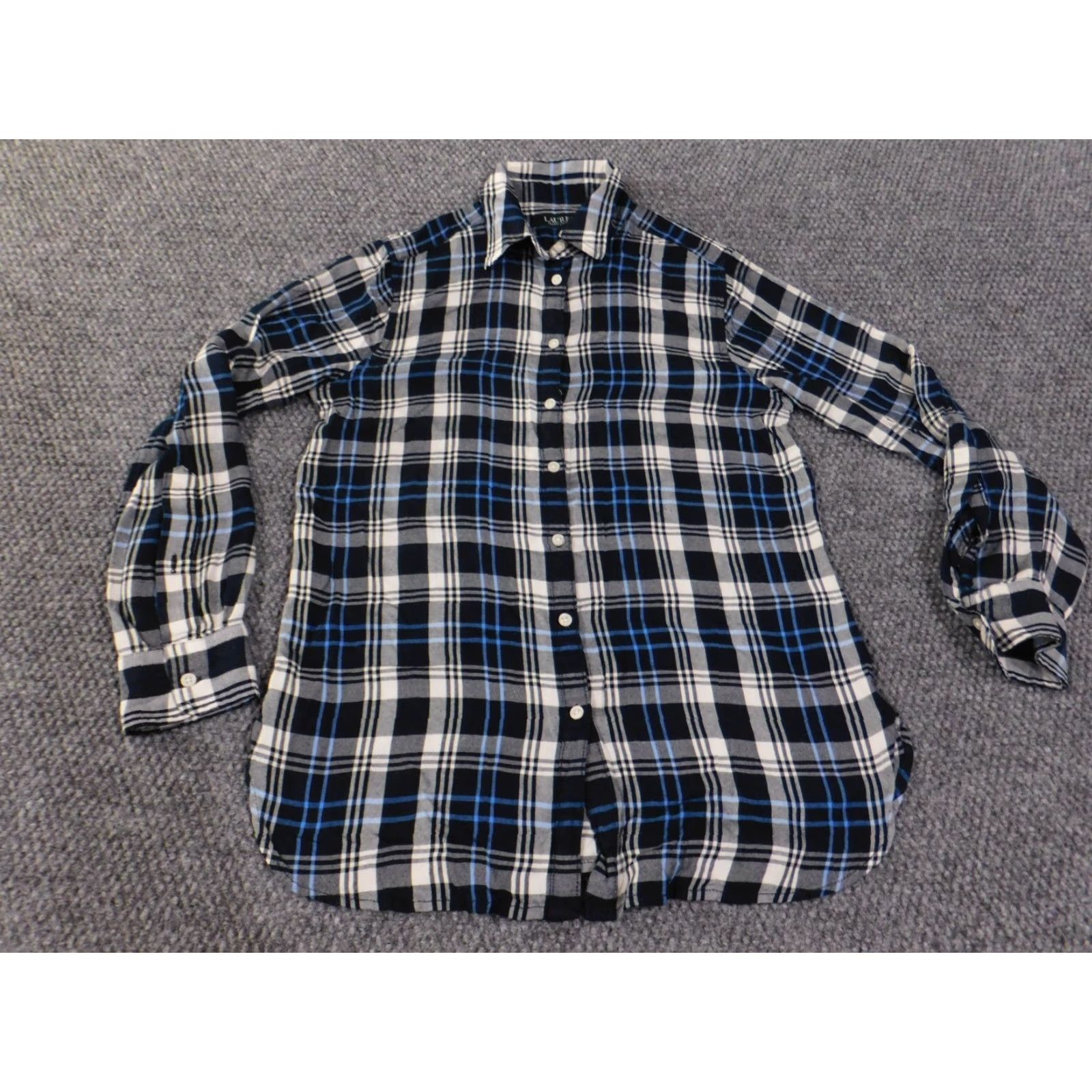 Ralph Lauren Lauren Ralph Lauren Button-Up Shirt Women's XS Blue Plaid Knit Stretch Collared Casual Regular Size XS / US 0-2 / IT 36-38 - 4 Thumbnail