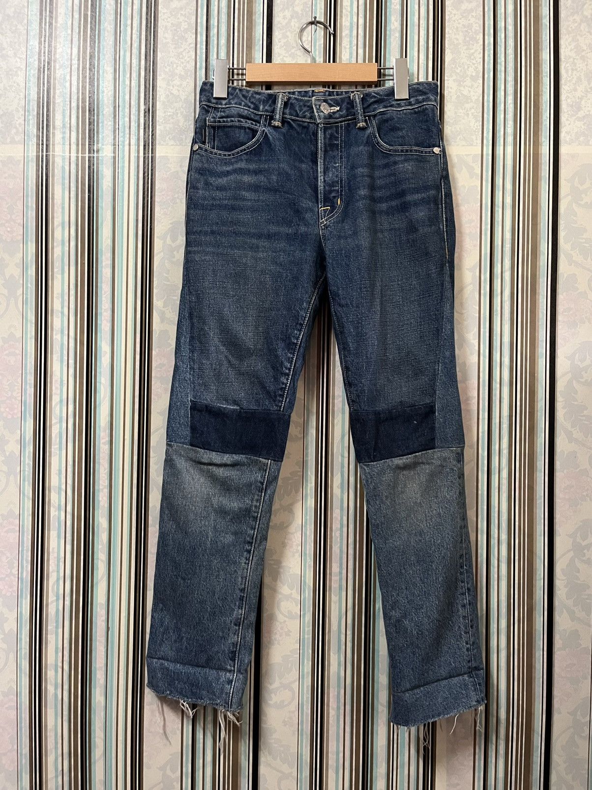 Helmut Lang 2000s high rise crop slim vintage blue patchwork #I3 Size US 26 / EU 42 - 2 Thumbnail