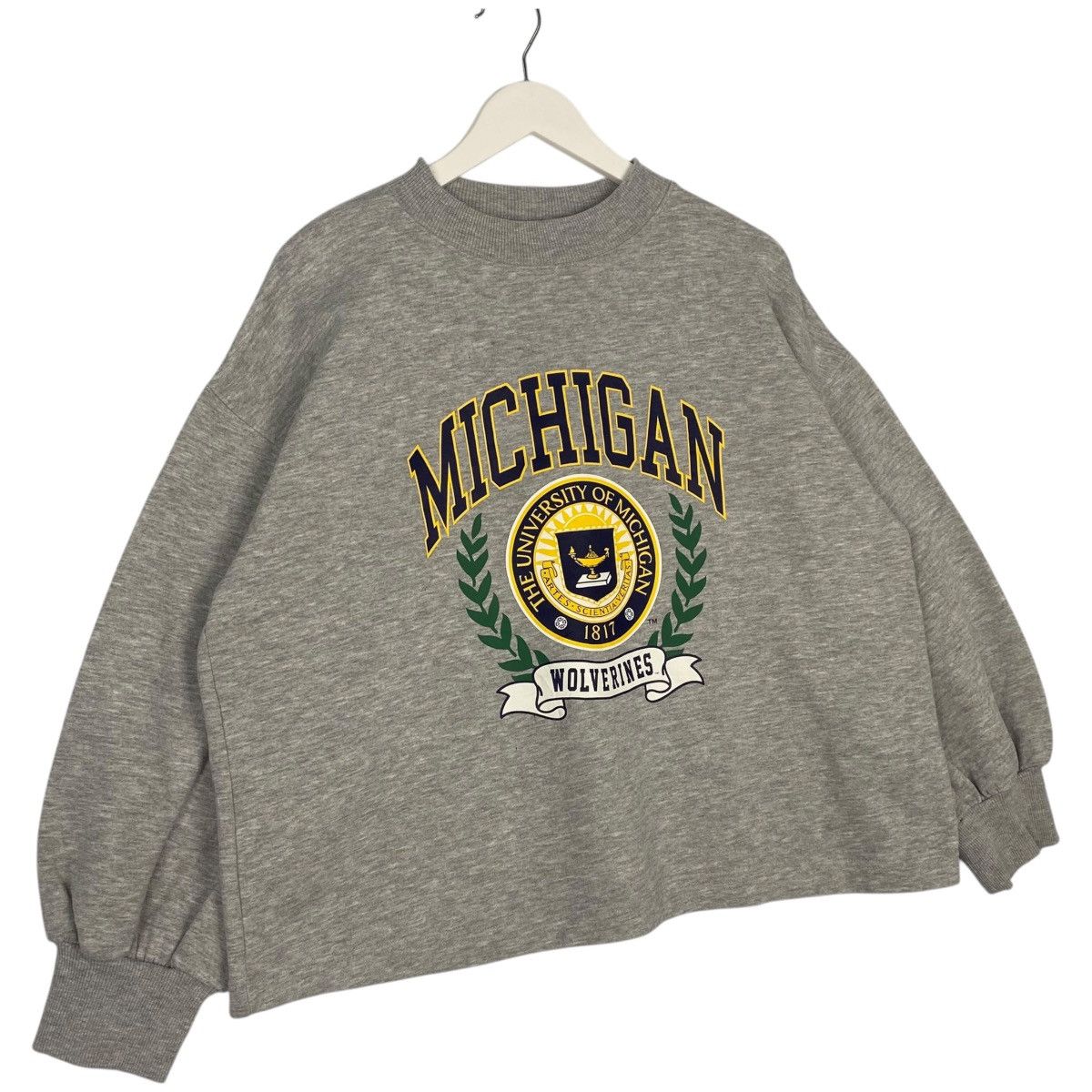 Vintage Vintage Michigan University X GU Sweatshirt Crop Top Gray Size US L / EU 52-54 / 3 - 3 Thumbnail