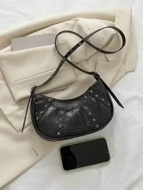 Japanese Brand × Vintage Crocodile Embossed Studded Hobo Purse Size ONE SIZE - 3 Thumbnail