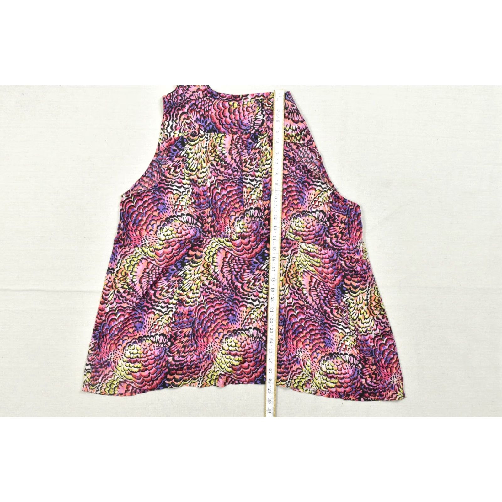 Vintage Lane Bryant Blouse Shirt Women Plus 28 Pink Purple Abstract Shell Top Sleeveless V-Neck Ruffle Polyester Spring Summer Casual White? Size 4XL / US 24-26 - 5 Thumbnail