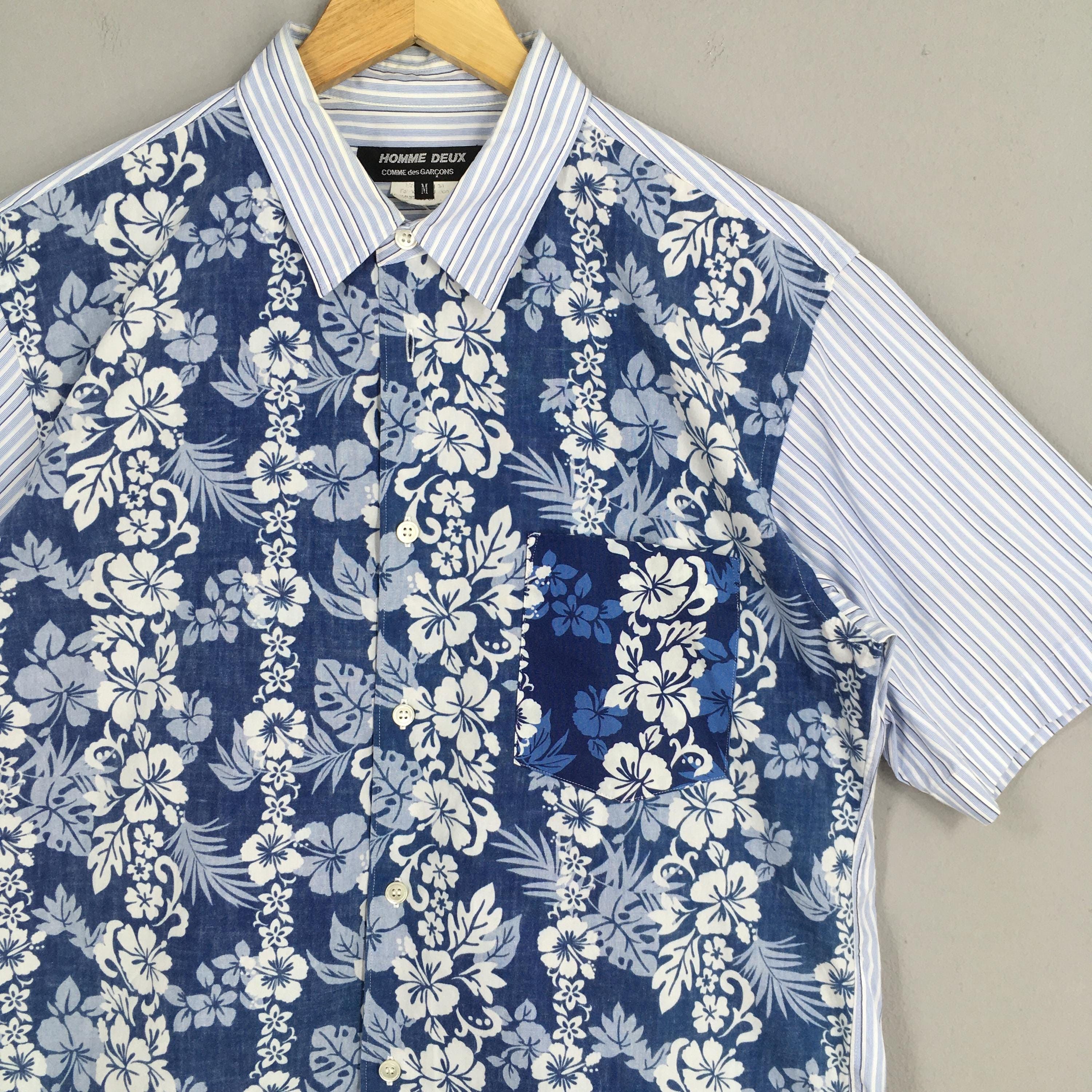 CDG by Comme des Garcons VTG Comme Des Garcons Men Flower Stripes Blue Shirt M Size US M / EU 48-50 / 2 - 2 Thumbnail