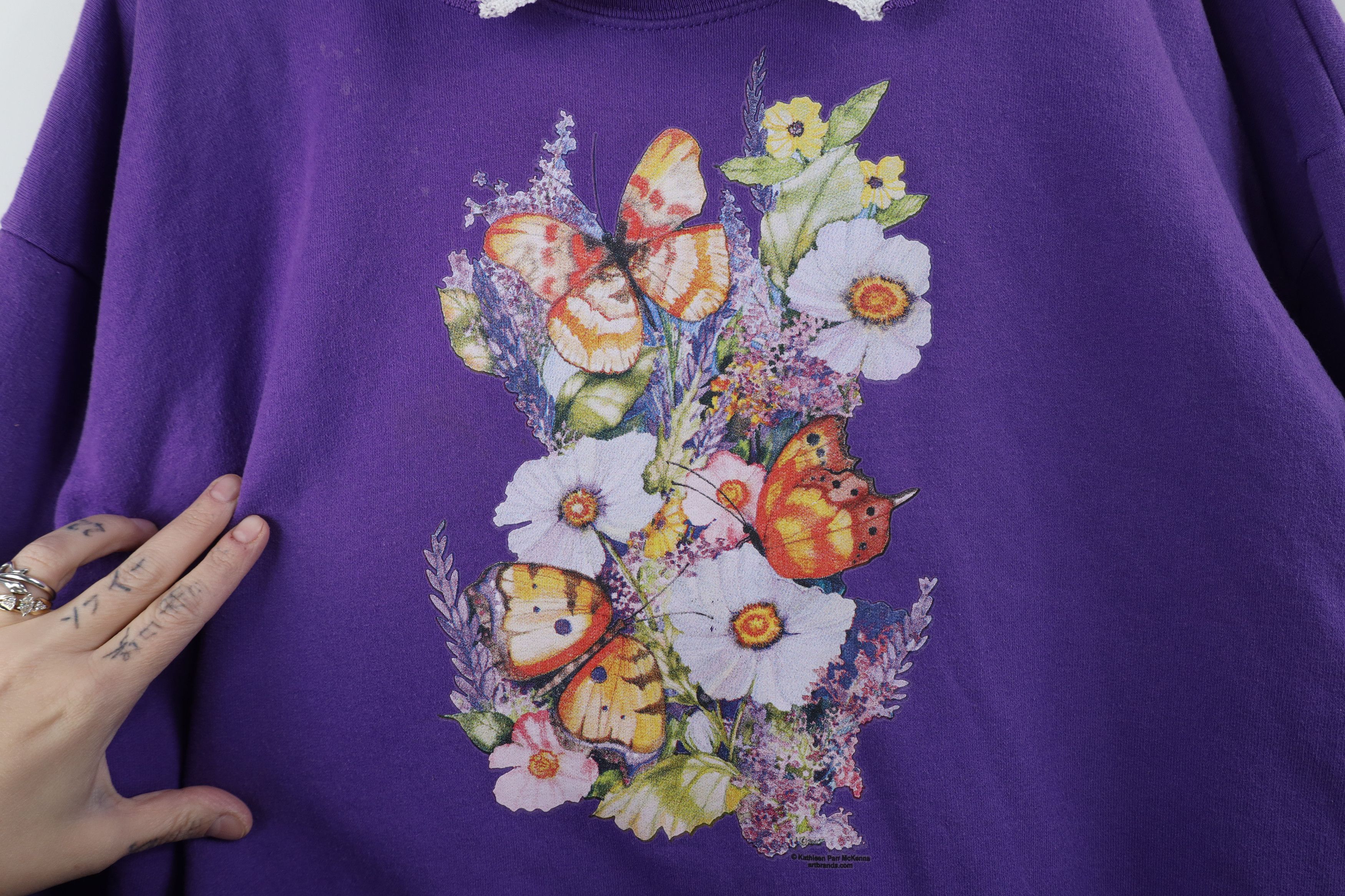 Vintage Vintage 90s Streetwear Butterfly Collared Sweatshirt USA Size XL / US 12-14 / IT 48-50 - 4 Thumbnail