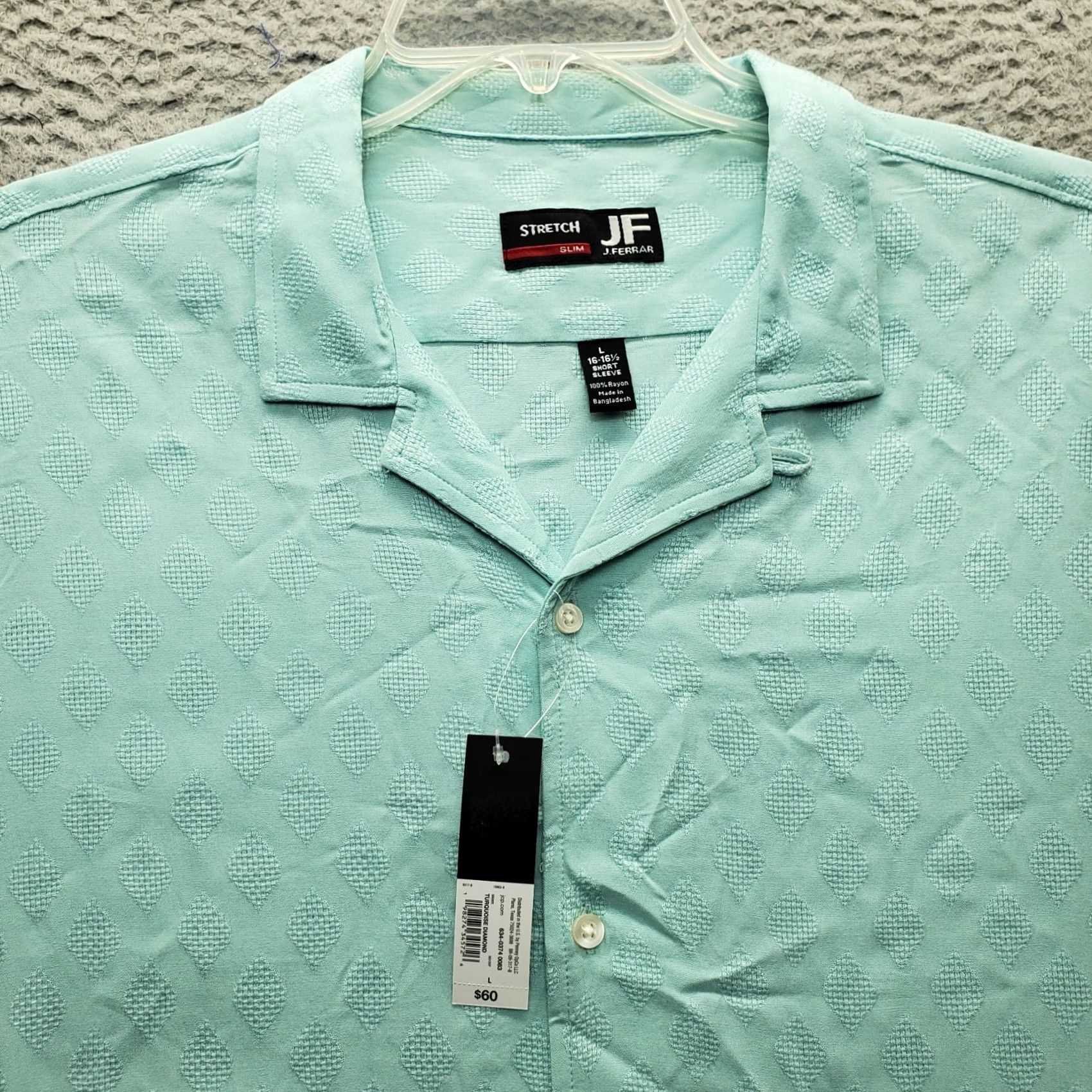 Vintage J. Ferrar Mens Camp Shirt Green Slim Stretch Short Sleeve Button-Up Shirt Size US L / EU 52-54 / 3 - 5 Thumbnail