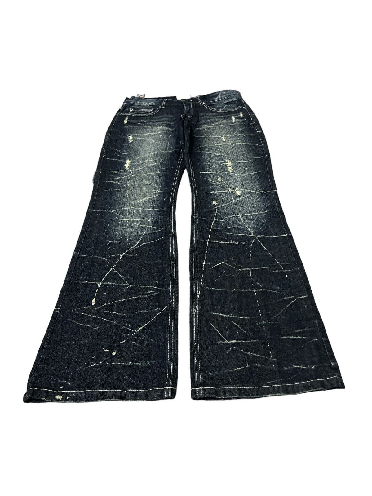 If Six Was Nine × Japanese Brand FLARED💥NYLAUS SPLATER RIPPED DISTRESSED DENIM PANT Size US 32 / EU 48 - 4 Thumbnail