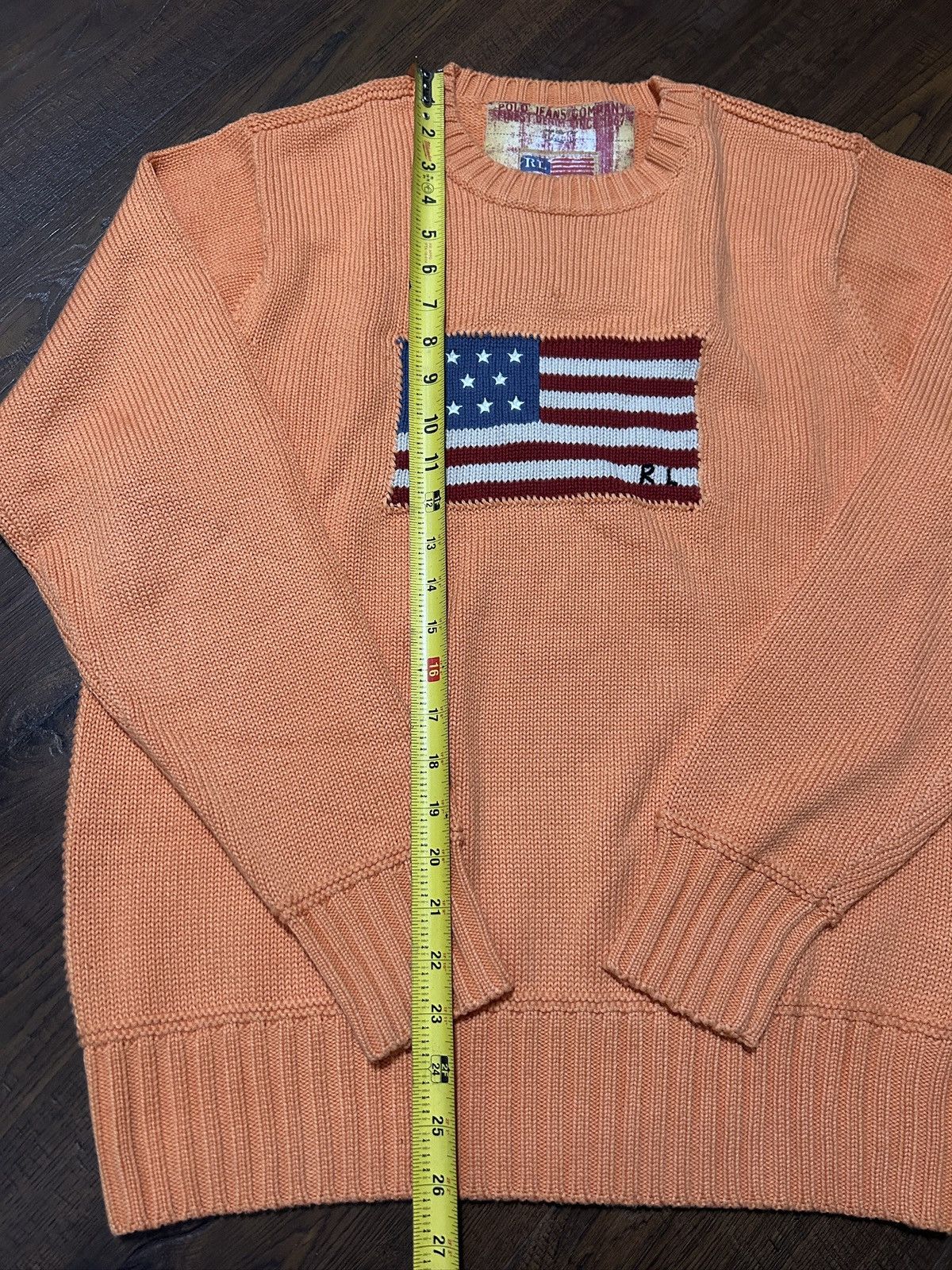 Vintage Polo Ralph Lauren American Flag Sweater Orange Sz M