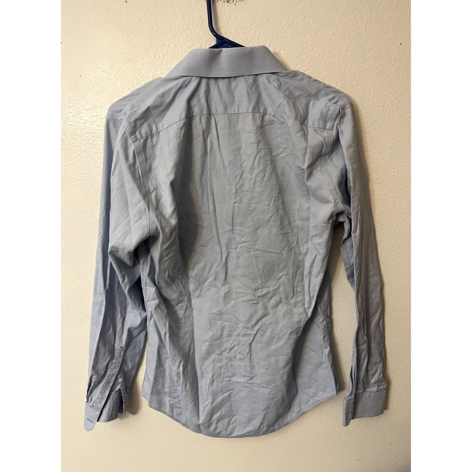 Express Express 1MX Extra Slim Fit Solid Dress Shirt Adult Small Blue Business Casual Mens Size 36R - 2 Thumbnail