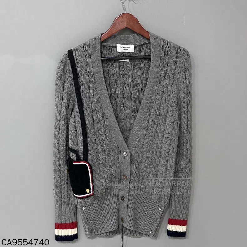 Thom Browne Thom Browne Gray Knitted Cardigan Size US XXS / EU 40 - 1 Thumbnail