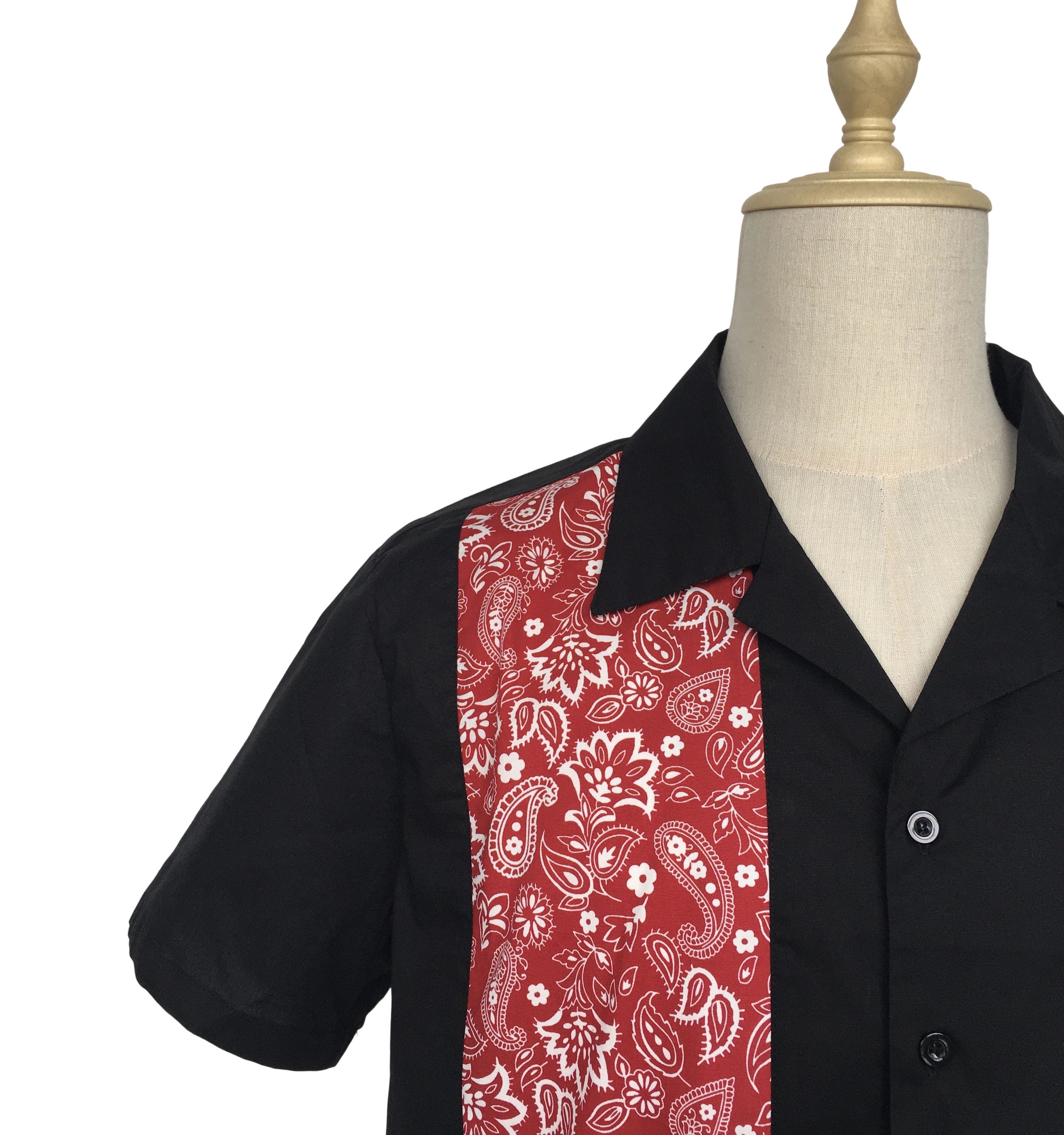 Other Retro Casual Men Shirts Cotton Black + paisley pattern Size US XL / EU 56 / 4 - 5 Thumbnail