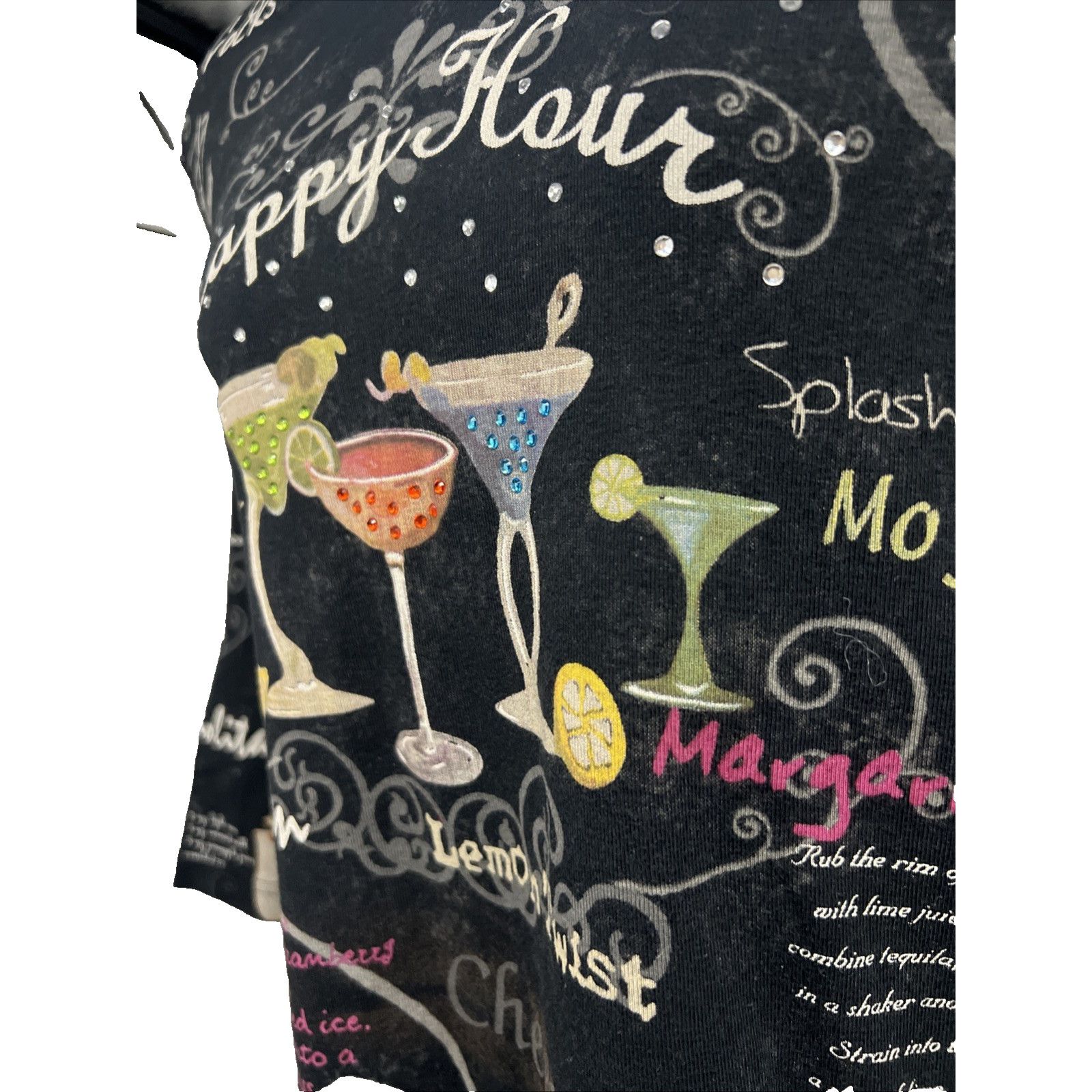 Other Cactus Bay Happy Hour Cocktails Black Top Shirt 2XL Bling Size XXL / US 16-18 / IT 52-54 - 5 Thumbnail