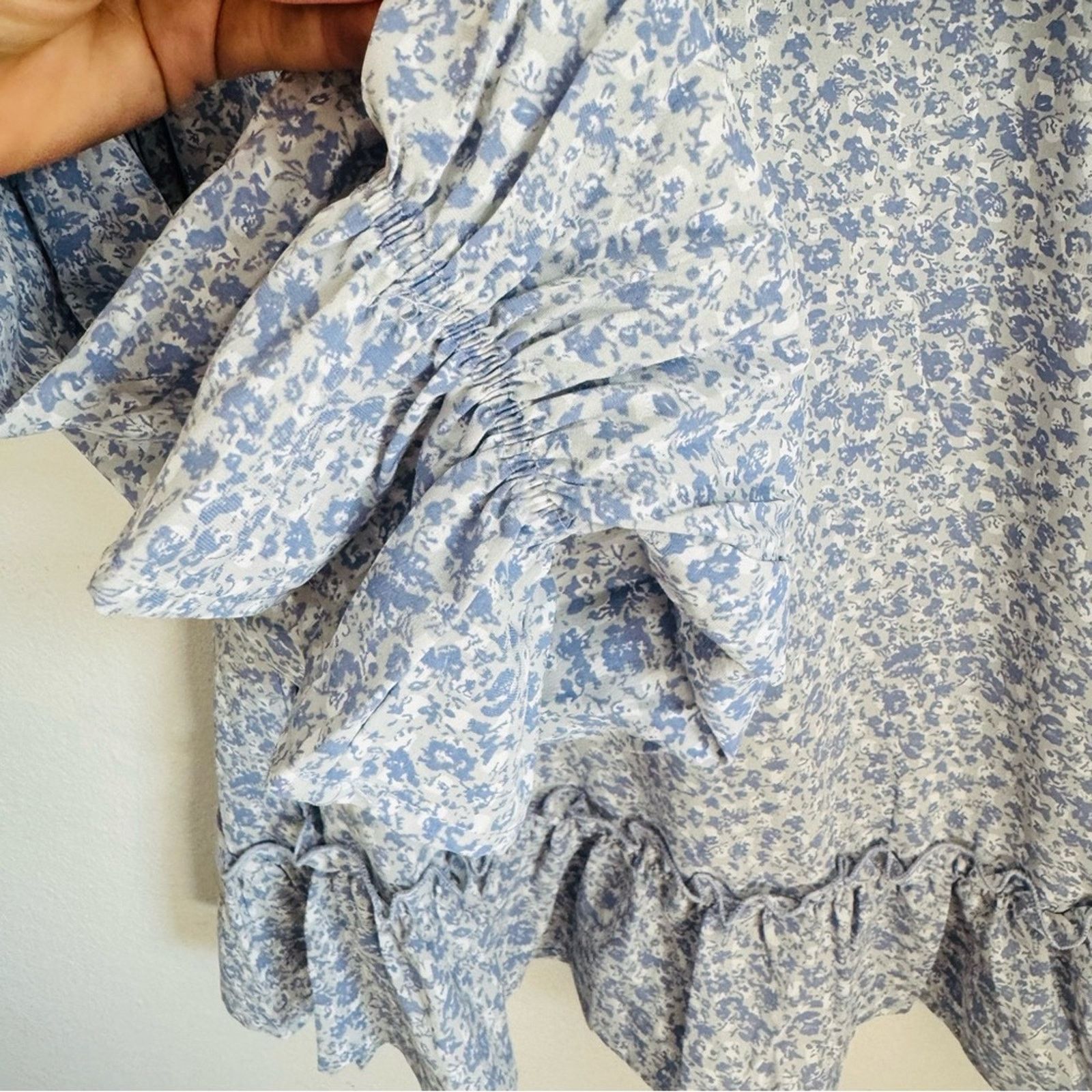 Nordstrom NEW Lavender Blue White Floral Ruffle $88 Blouse Shirt Top Size L / US 10 / IT 46 - 10 Thumbnail