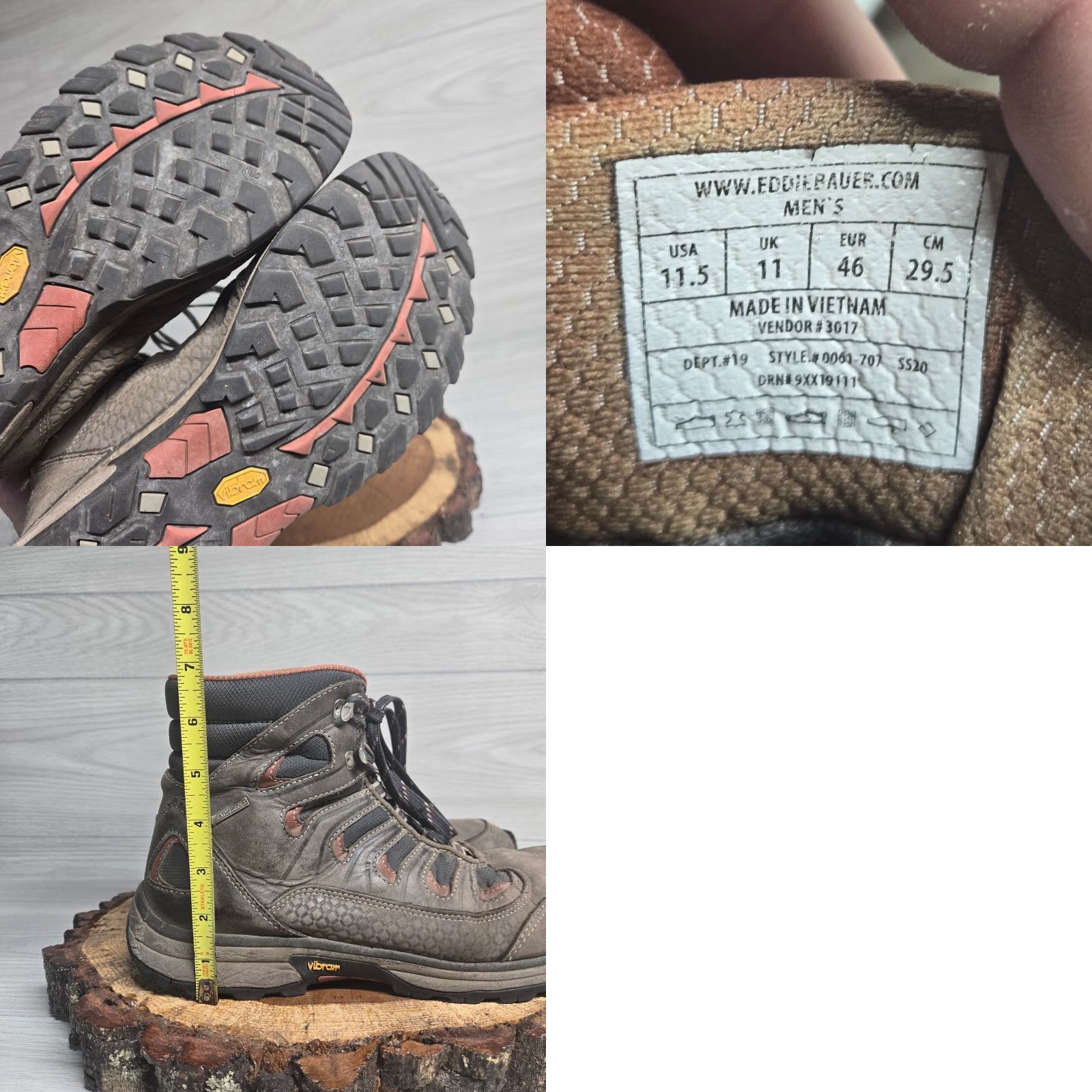 Vibram EDDIE BAUER Gray Leather Midlite Vibram Sole Weatheredge Boots Men 11.5 0061-707 Hiking Boot Mens Gray Leather Vibram Weatheredge Midlite Boots Size US 12 / EU 45 - 8 Thumbnail