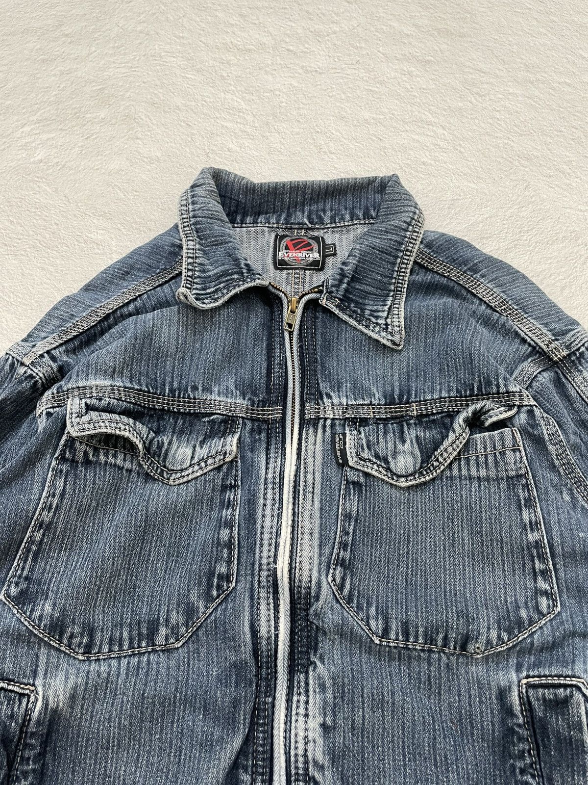 Japanese Brand 2000s Evenriver Washed Denim Zip Jacket Workwear Moto Style Size US L / EU 52-54 / 3 - 3 Thumbnail