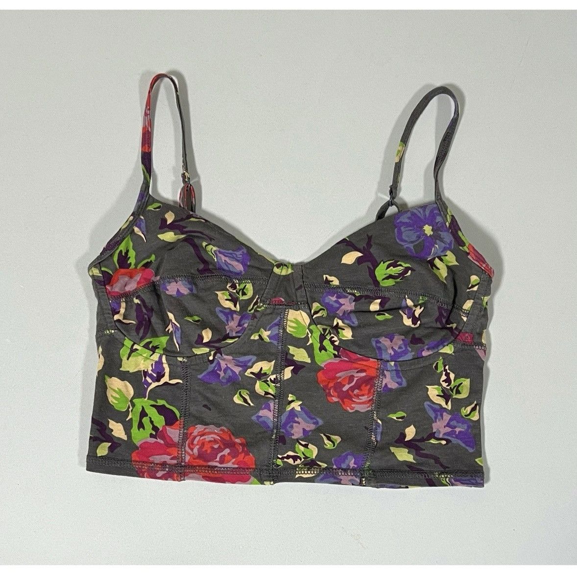 Garage Garage Gray Floral Rose Crop Top Shirt Cami Blouse Size S 🩶✨ Size S / US 4 / IT 40 - 2 Thumbnail