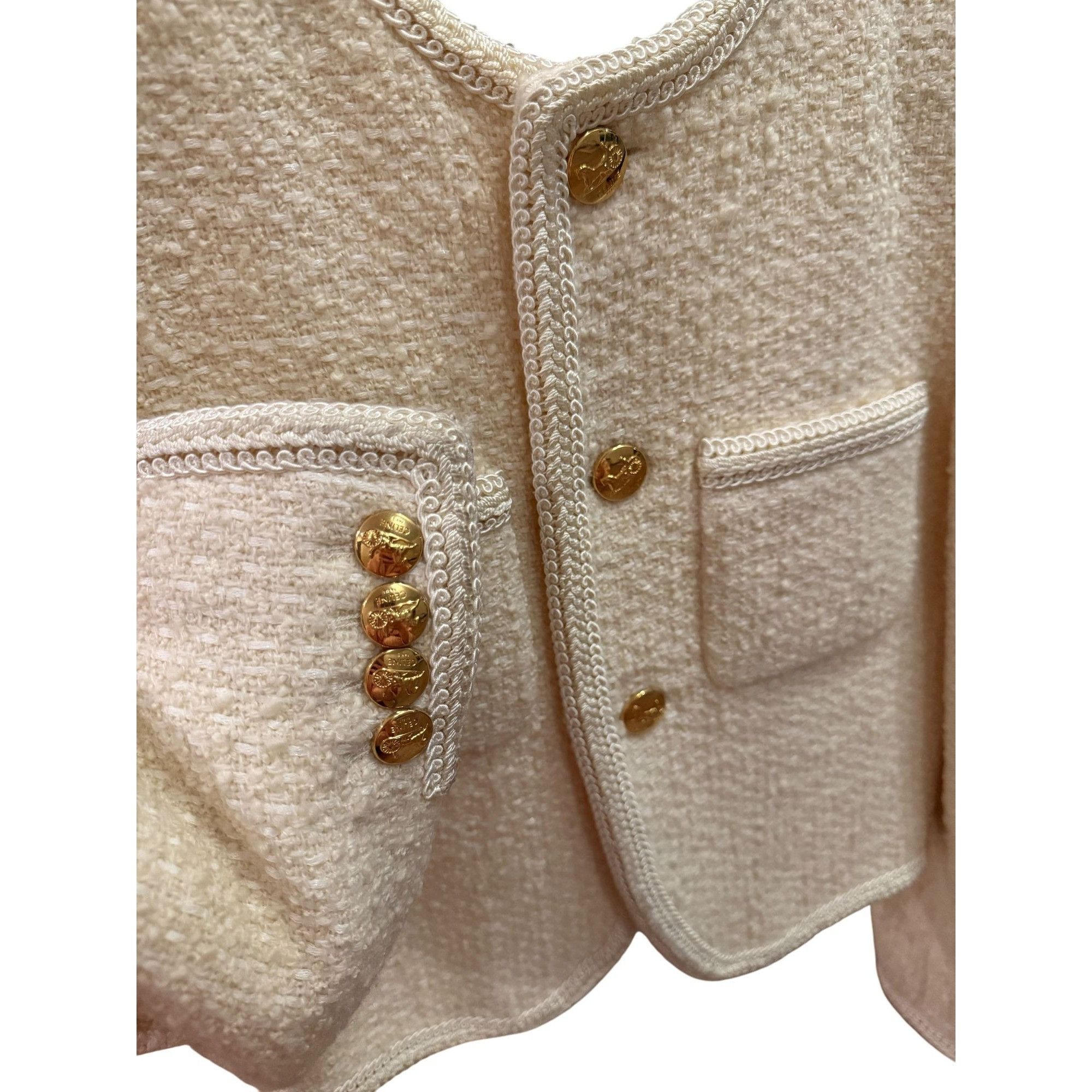 Celine Celine Womens Ivory Boucle Tweed Jacket With Gold Buttons & Size XS / US 0-2 / IT 36-38 - 6 Thumbnail