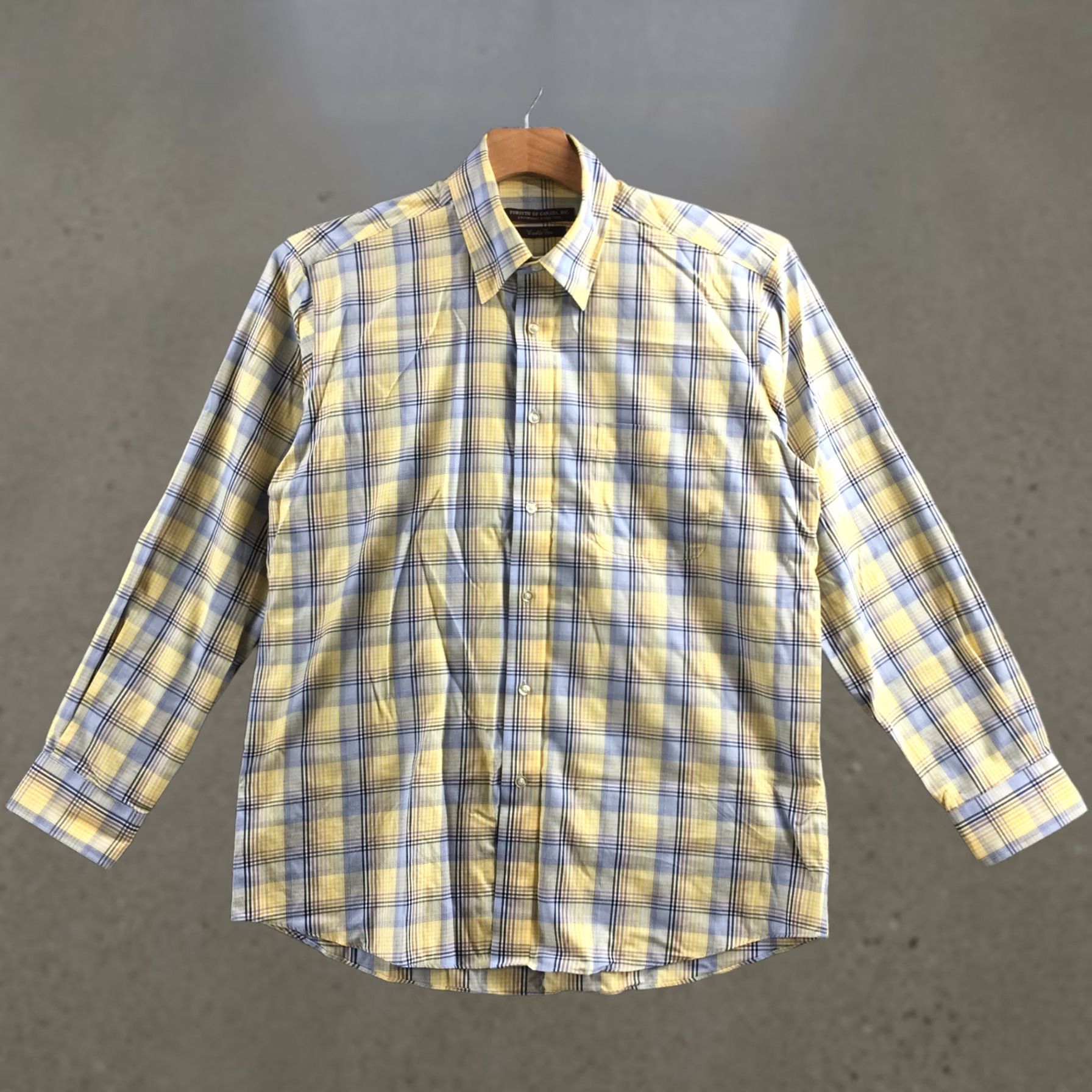Vintage Forsyth of Canada Shirt Mens Large Yellow Blue Plaid Button-Up Classic Wool Blend Wrinkle Free Casual Size US L / EU 52-54 / 3 - 1 Thumbnail
