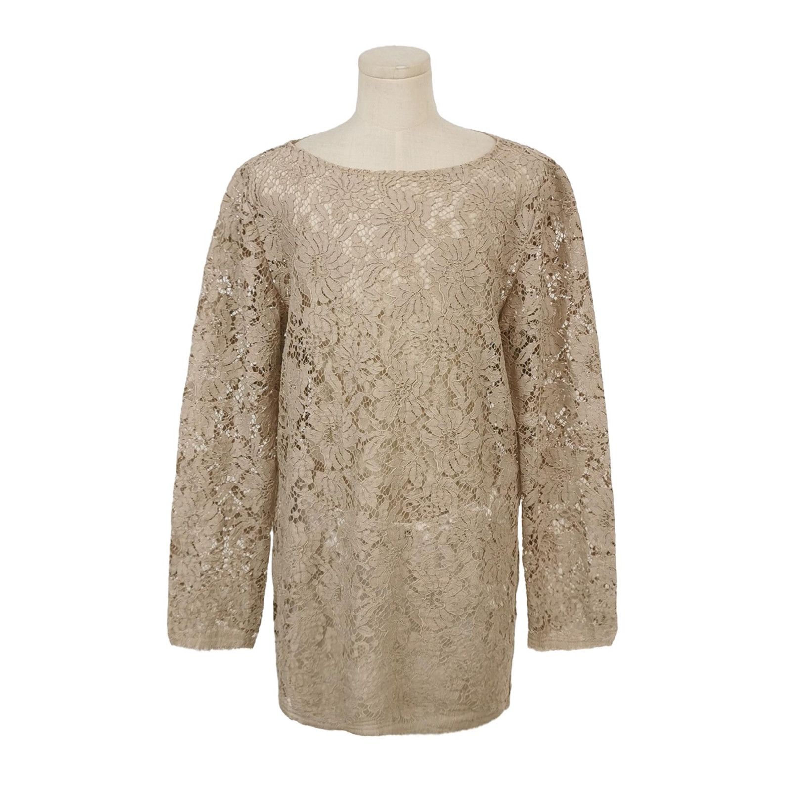 Beige Floral Lace Long-Sleeve Blouse