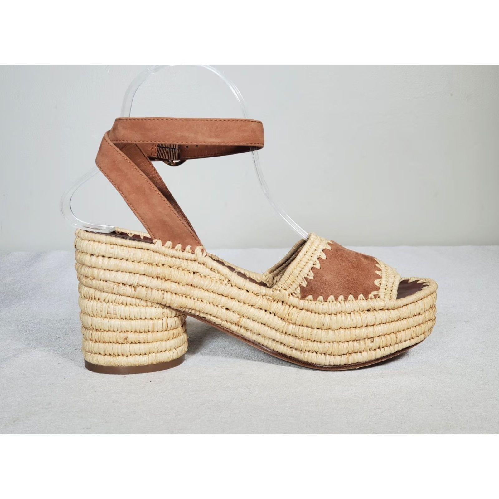 Tory Burch Tory Burch Arianne 90mm Raffia Platform Sandal Tan Suede Ankle Strap Women US 8 Size US 8 / IT 38 - 5 Thumbnail