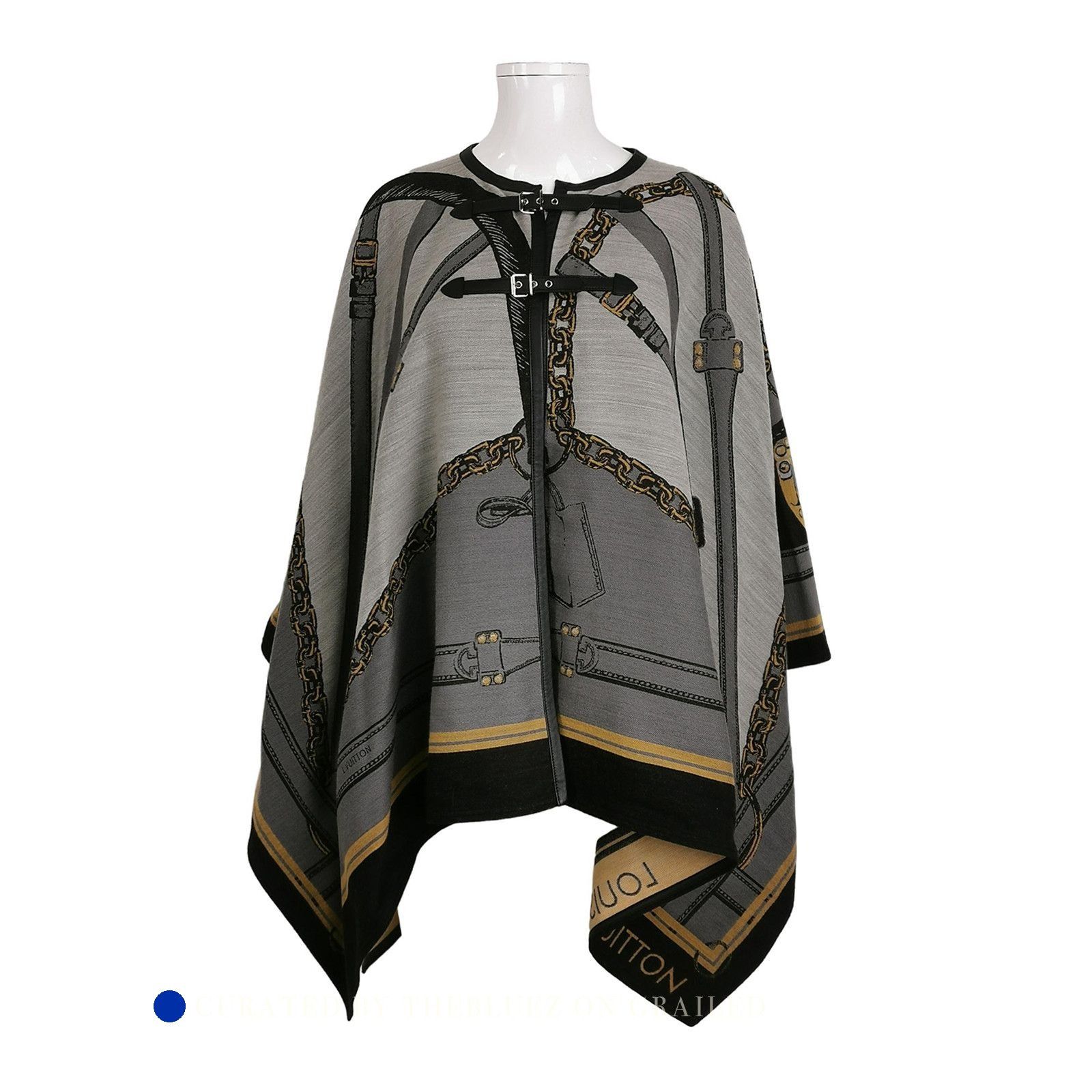 Louis Vuitton Elegant Gray Chain Print Wool-Silk Cape Size US M / EU 48-50 / 2 - 1 Thumbnail