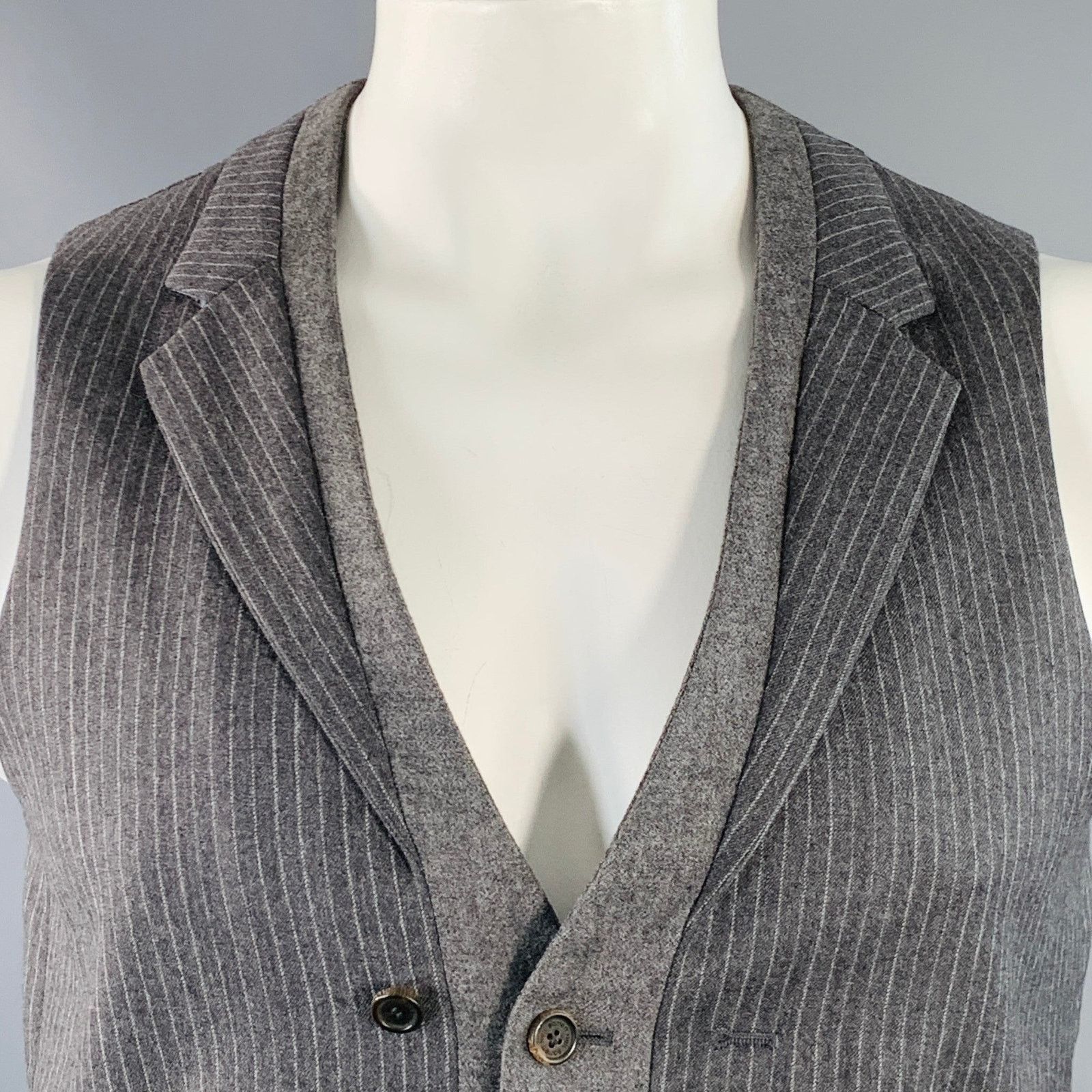 Neil Barrett NEIL BARRETT Grey Wool Double Breasted Notch Lapel Vest Size 42R - 2 Thumbnail
