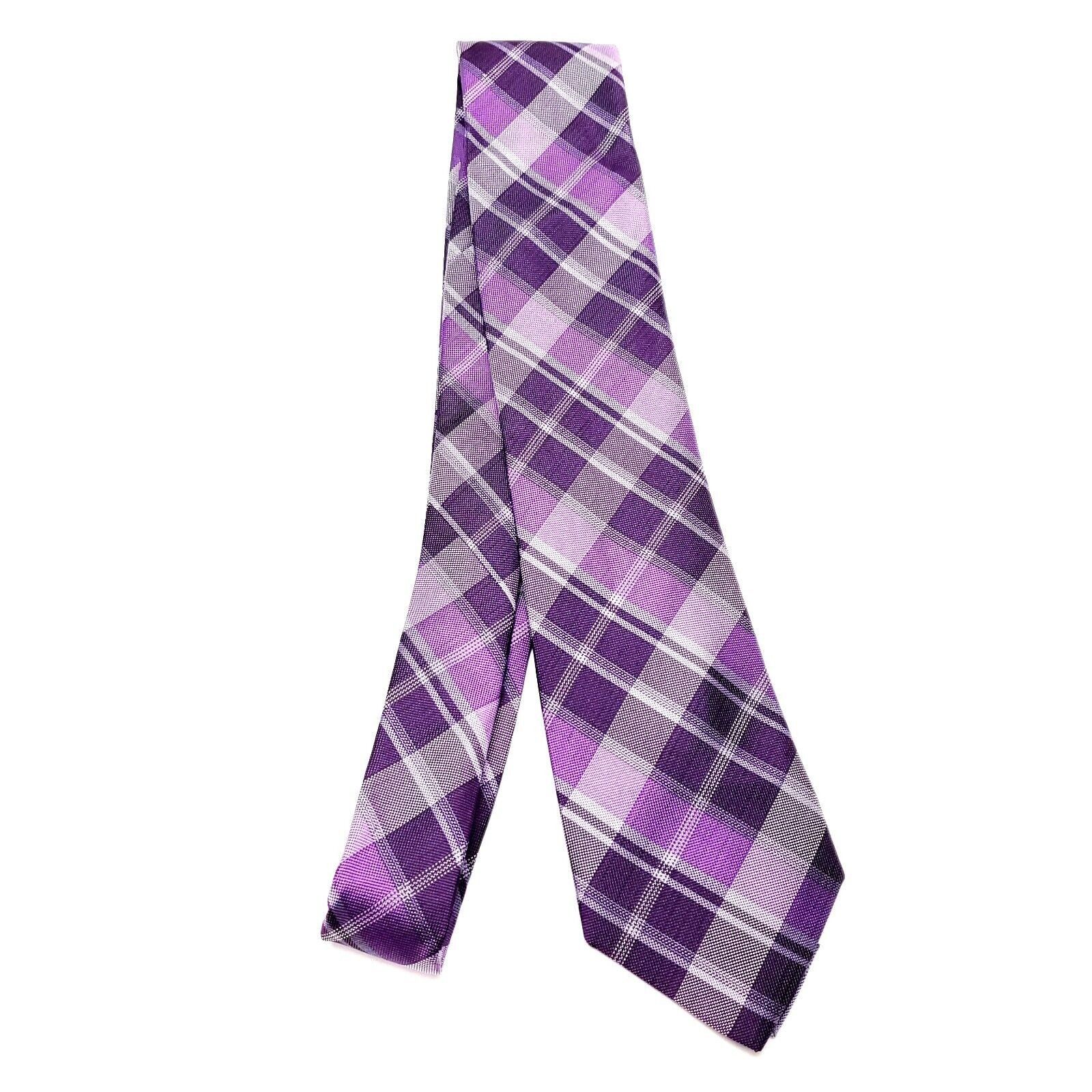 Calvin Klein Calvin Klein Purple Silk Tie Woven Skinny Tartan Plaid Size ONE SIZE - 6 Thumbnail