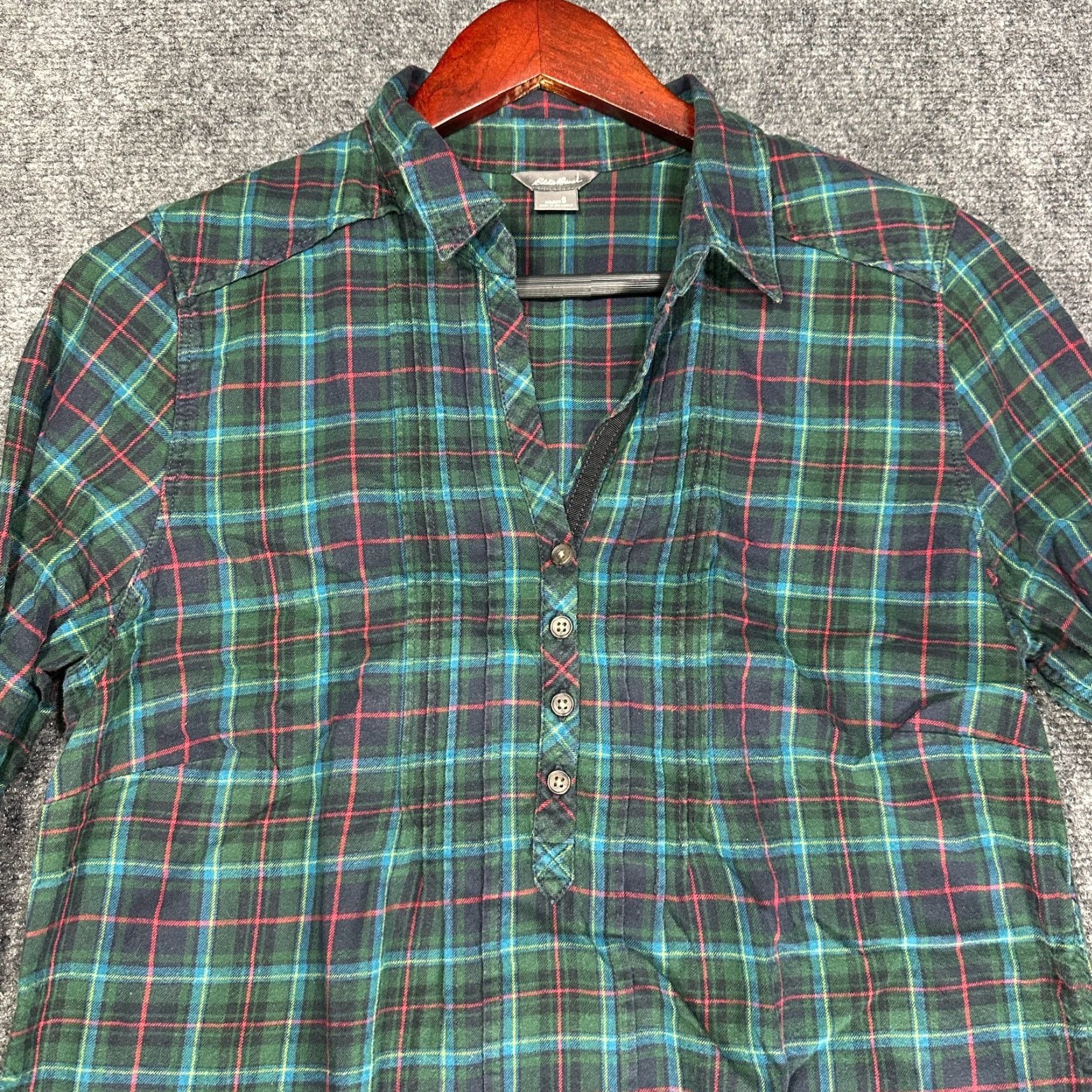 Eddie Bauer Eddie Bauer Shirt Womens Small Tartan Plaid Henley Top Roll Tab Sleeve Knit Cotton Blend Blue Size S / US 4 / IT 40 - 5 Thumbnail