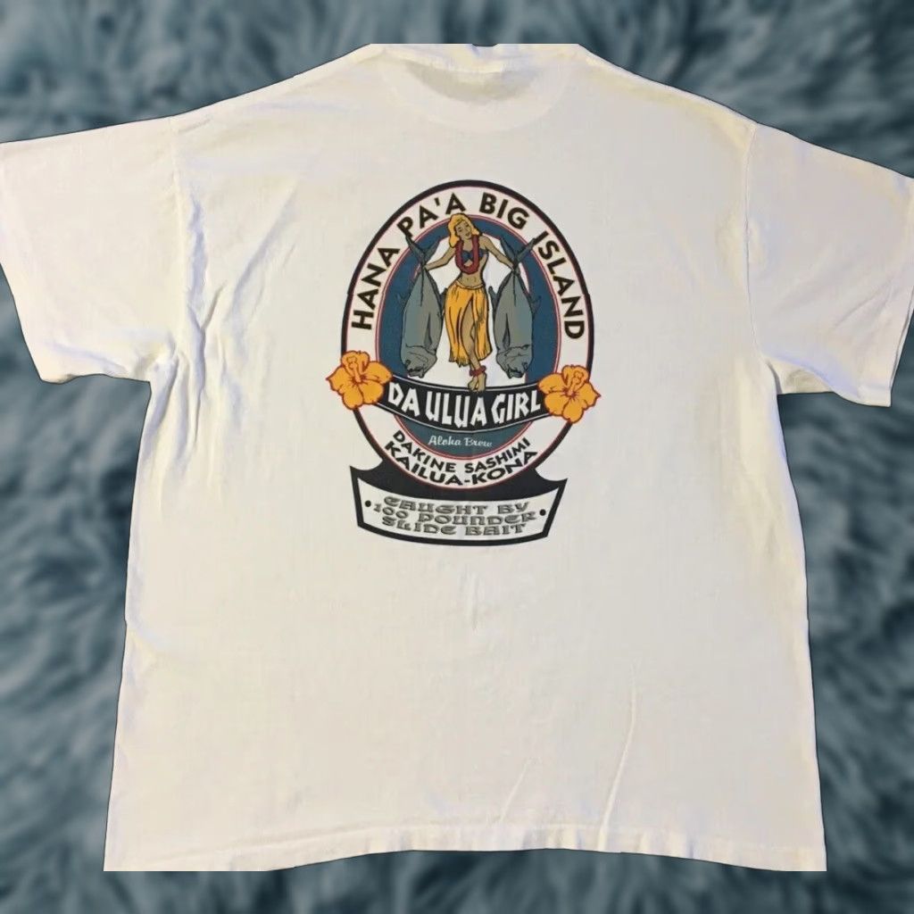 Vintage VINTAGE Hawaii Hula Girl Fish Brew Beer Shirt XL White 90s 80s Bar Grunge Surf Beach Biker USA USA Men T-Shirt Short Sleeve Single Stitch Growth Size US XL / EU 56 / 4 - 1 Thumbnail