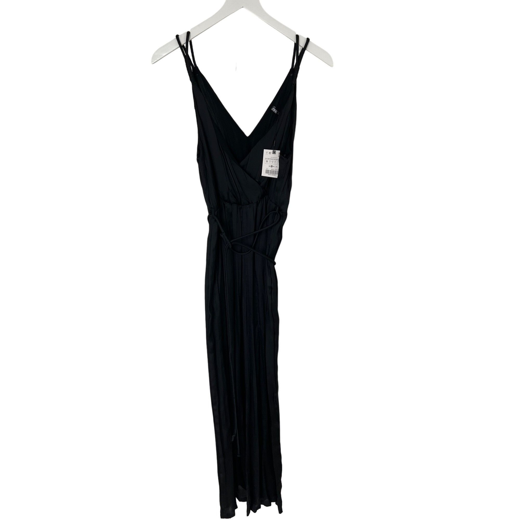 Zara Zara Black Silky V-Neck Jumpsuit With Belt Size 27" / US 4 / IT 40 - 8 Thumbnail