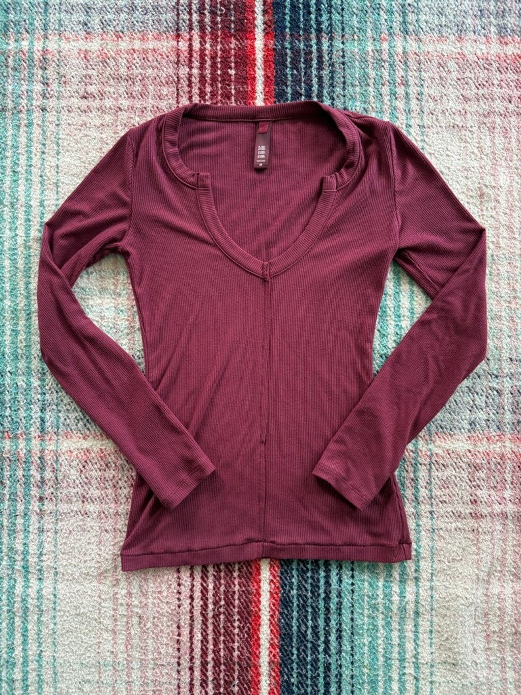 SKIMS Women's SKIMS Burgundy Ribbed Long Sleeve Top XS Size XS / US 0-2 / IT 36-38 - 1 Thumbnail