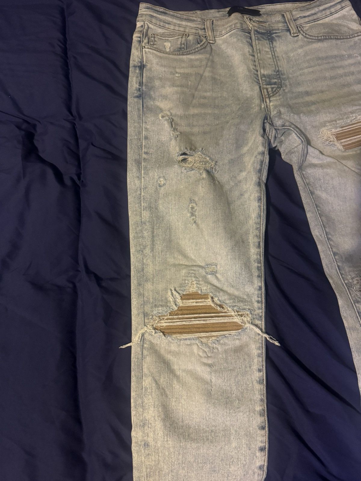 Amiri Blue Amiri mx1 brown leather jeans Size US 33 - 2 Thumbnail
