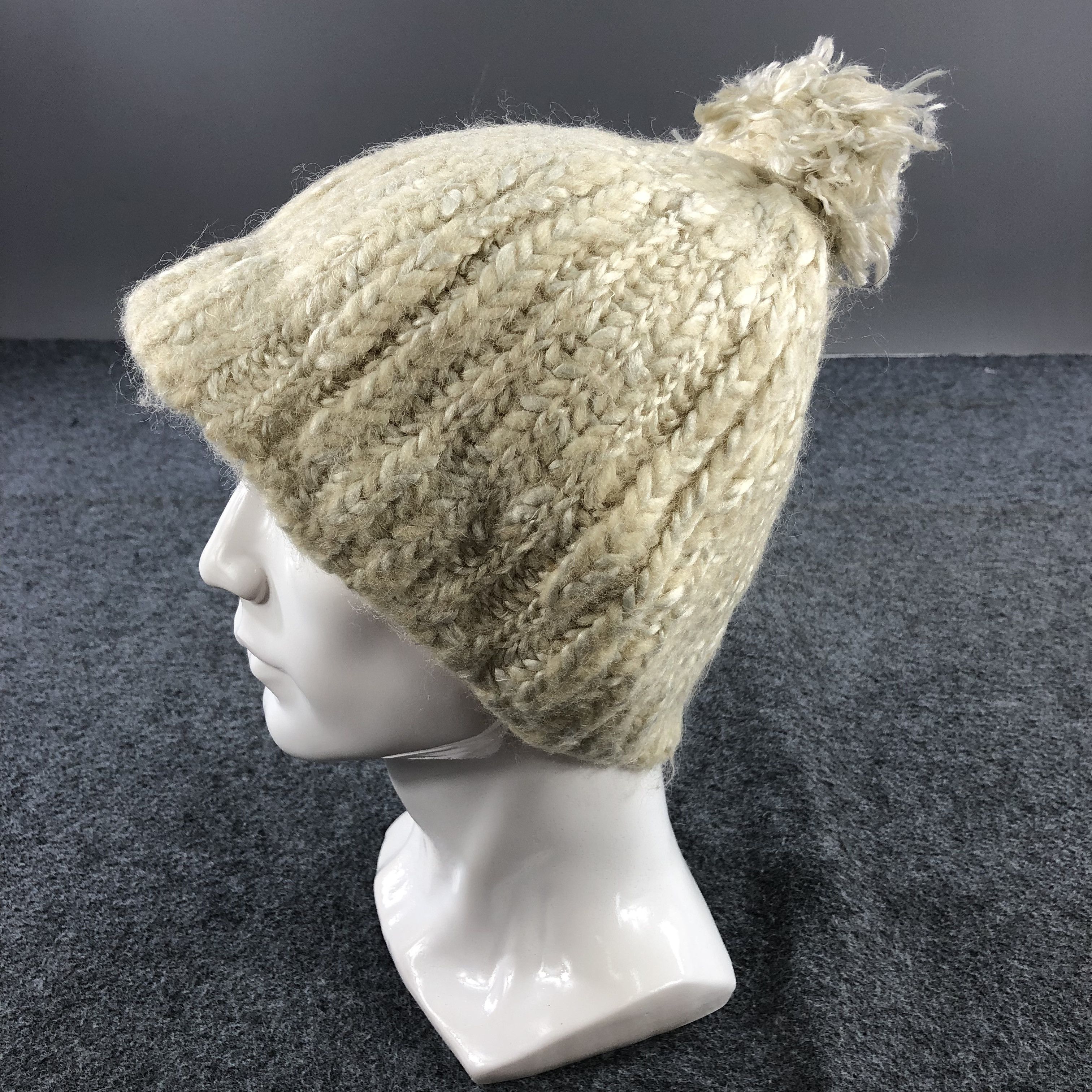Japanese Brand Made in Japan Wool Blend Chunky Knit Pom Pom Beanie Hat B201 Size ONE SIZE - 1 Thumbnail