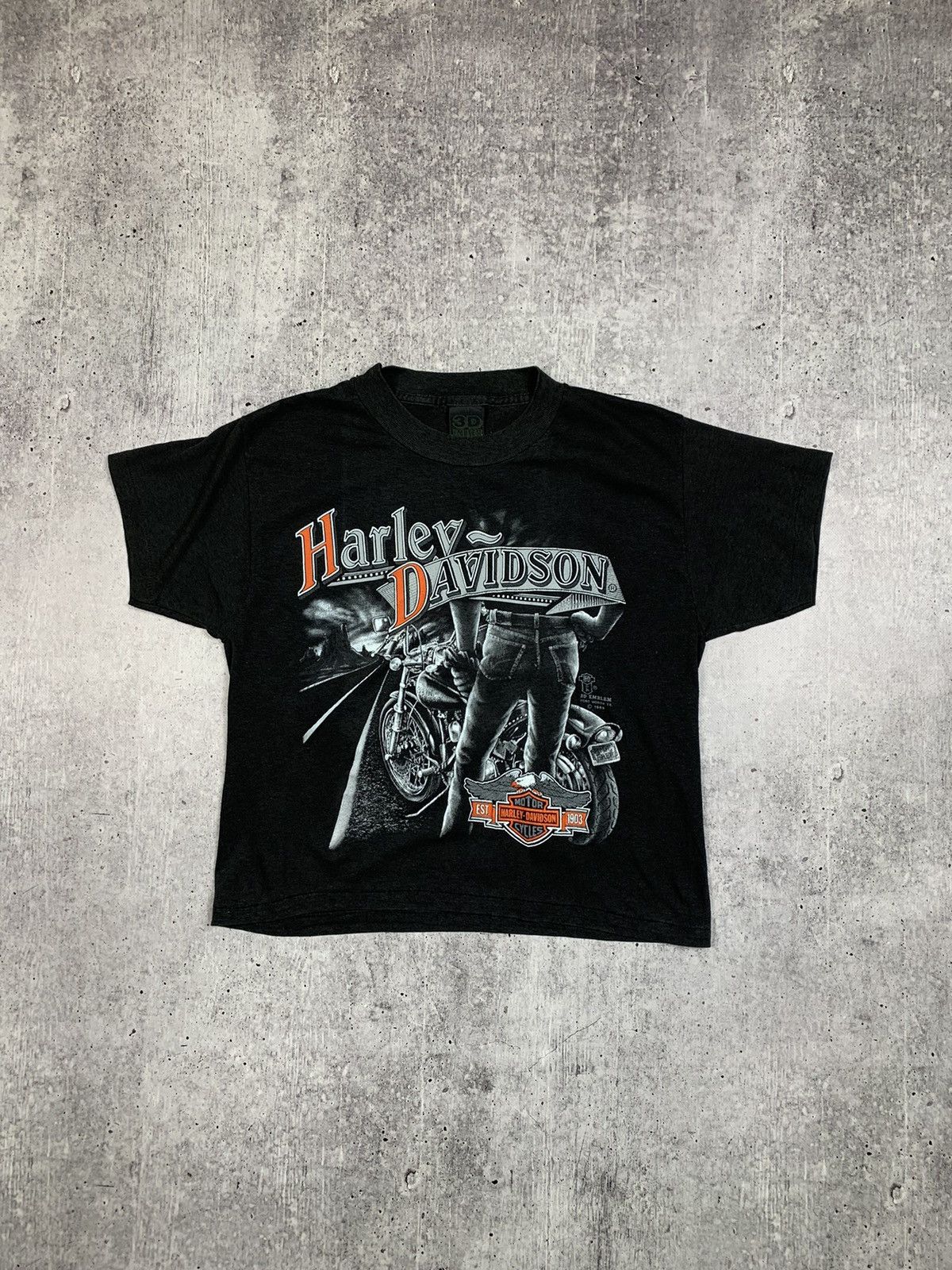 image of 1989 80's Harley Davidson 3D Emblem Cropped in Black, Men's (Size Medium)