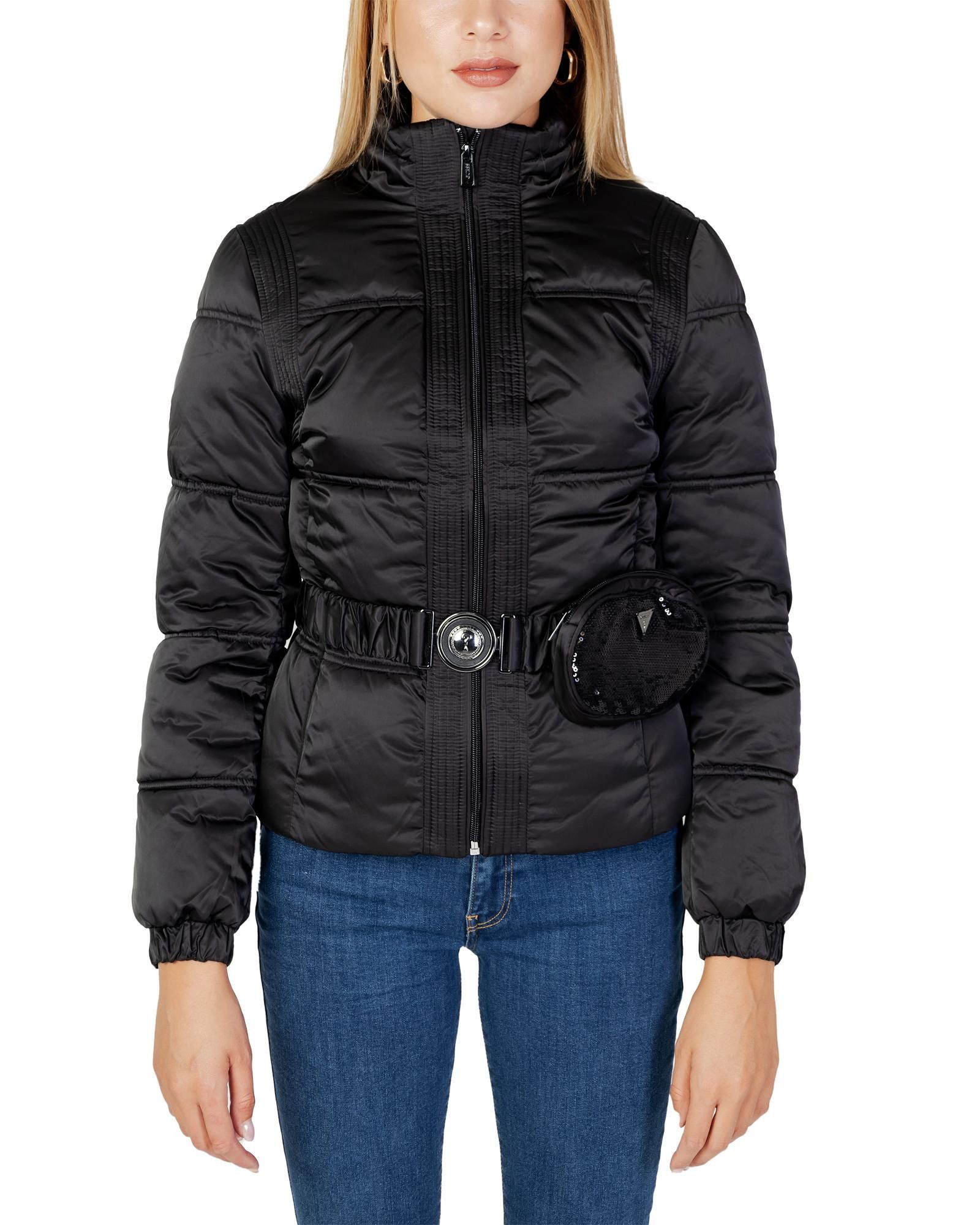 image of Guess Zip Jacket With Long Sleeves in Black, Women's (Size XL)