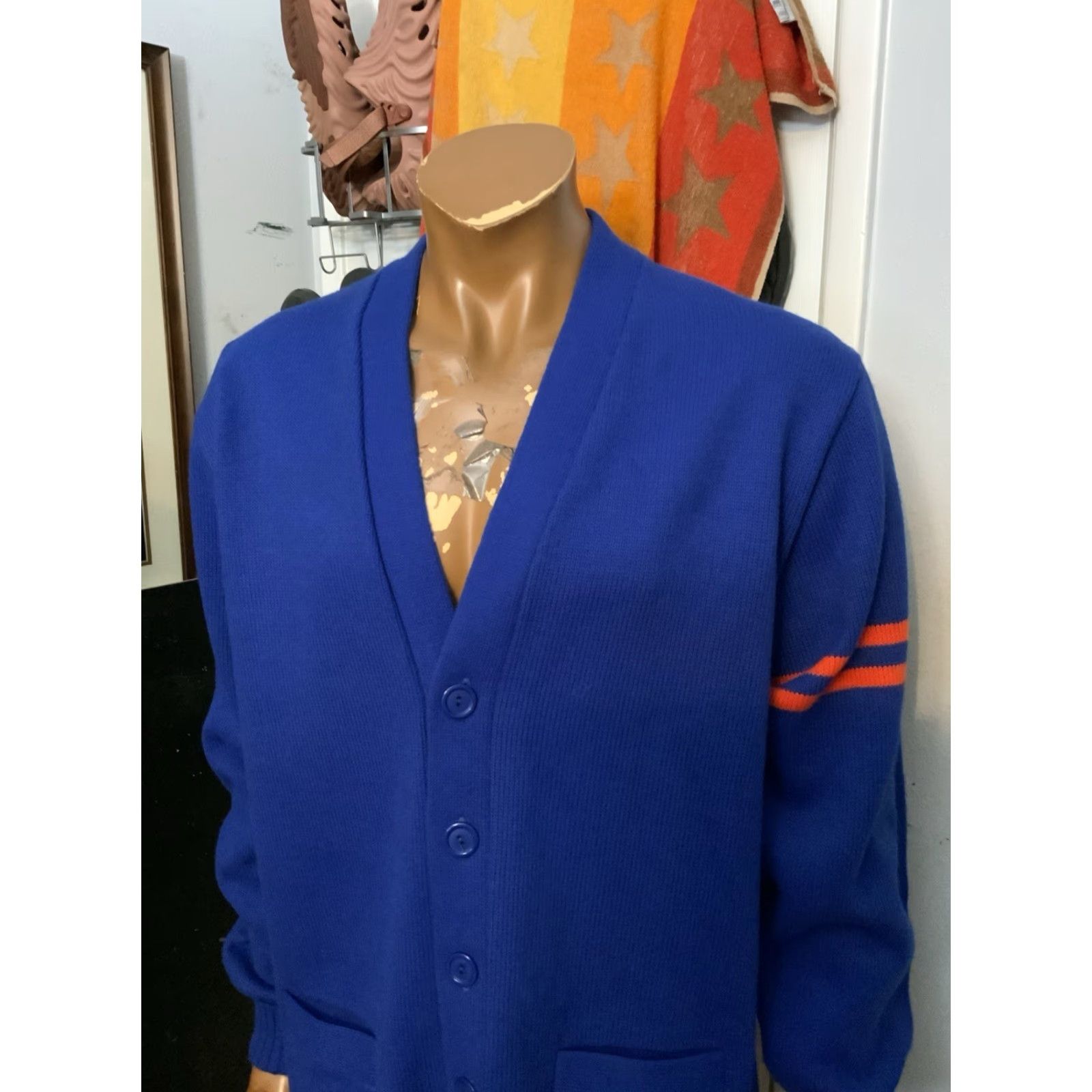 Vintage VINTAGE Hatchers MFG Blue Red Stripe Varsity Cardigan Sweater Sz.44 Knit 60s 70s Mens Womens? Size US XXL / EU 58 / 5 - 8 Thumbnail