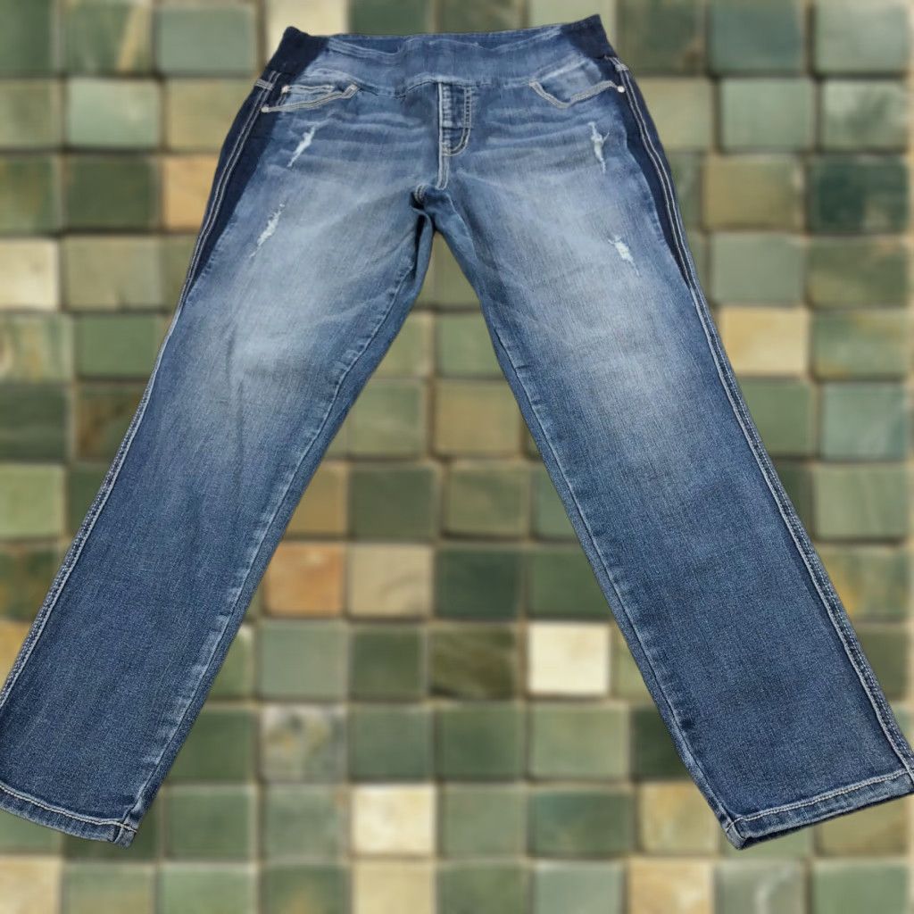 AG Jeans Jag Jeans Jeans Skinny 10 32 in 26 in Mid Rise Pull On Distressed Denim 5-Pocket Womens Clothing Jeans Blue Regular Size 10 Medium Wash Size 24" / US 00 / IT 34 - 1 Thumbnail