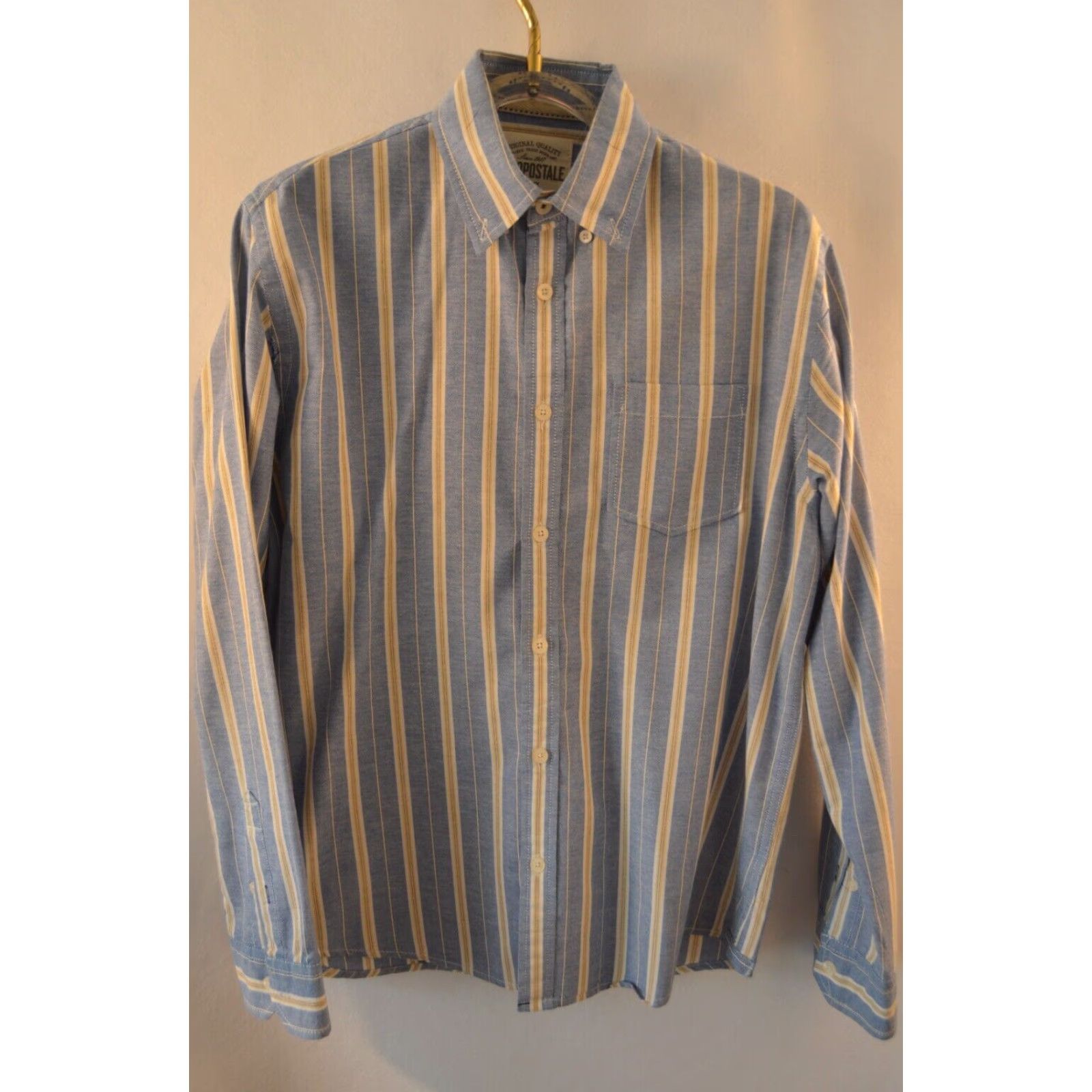 Vintage Aéropostale Mens Button Up Long Sleeve Collared Shirt Large Blue White Striped Size US L / EU 52-54 / 3 - 2 Thumbnail