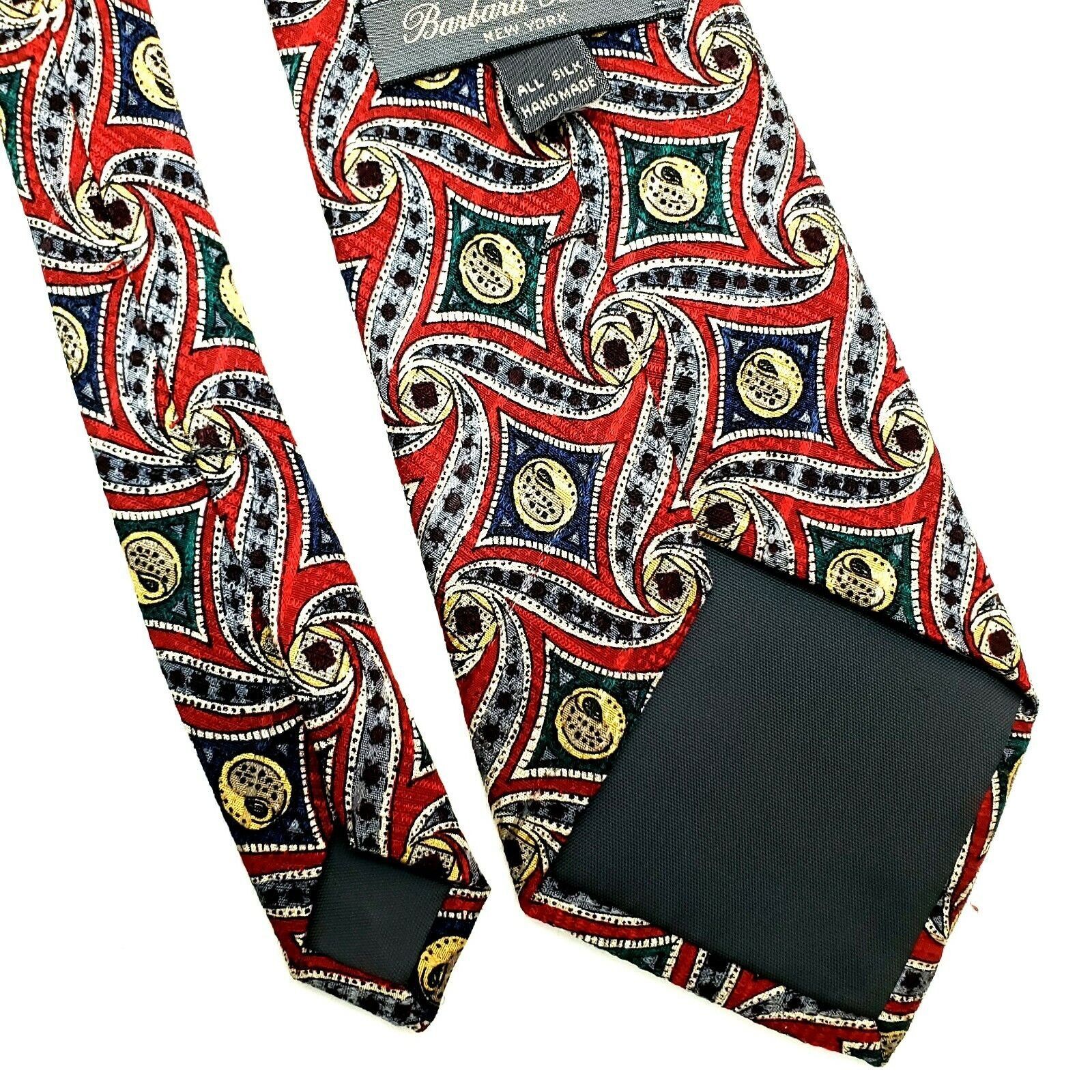 Vintage Barbara Blank Silk Tie Abstract Red Woven Short Size ONE SIZE - 4 Thumbnail