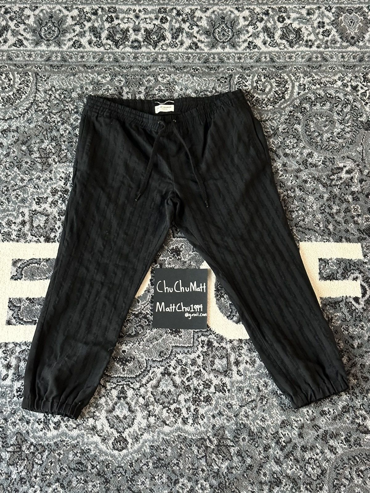 image of Saint Laurent Paris x YVES Saint Laurent YSL Black Satin Jogger, Men's (Size 34)