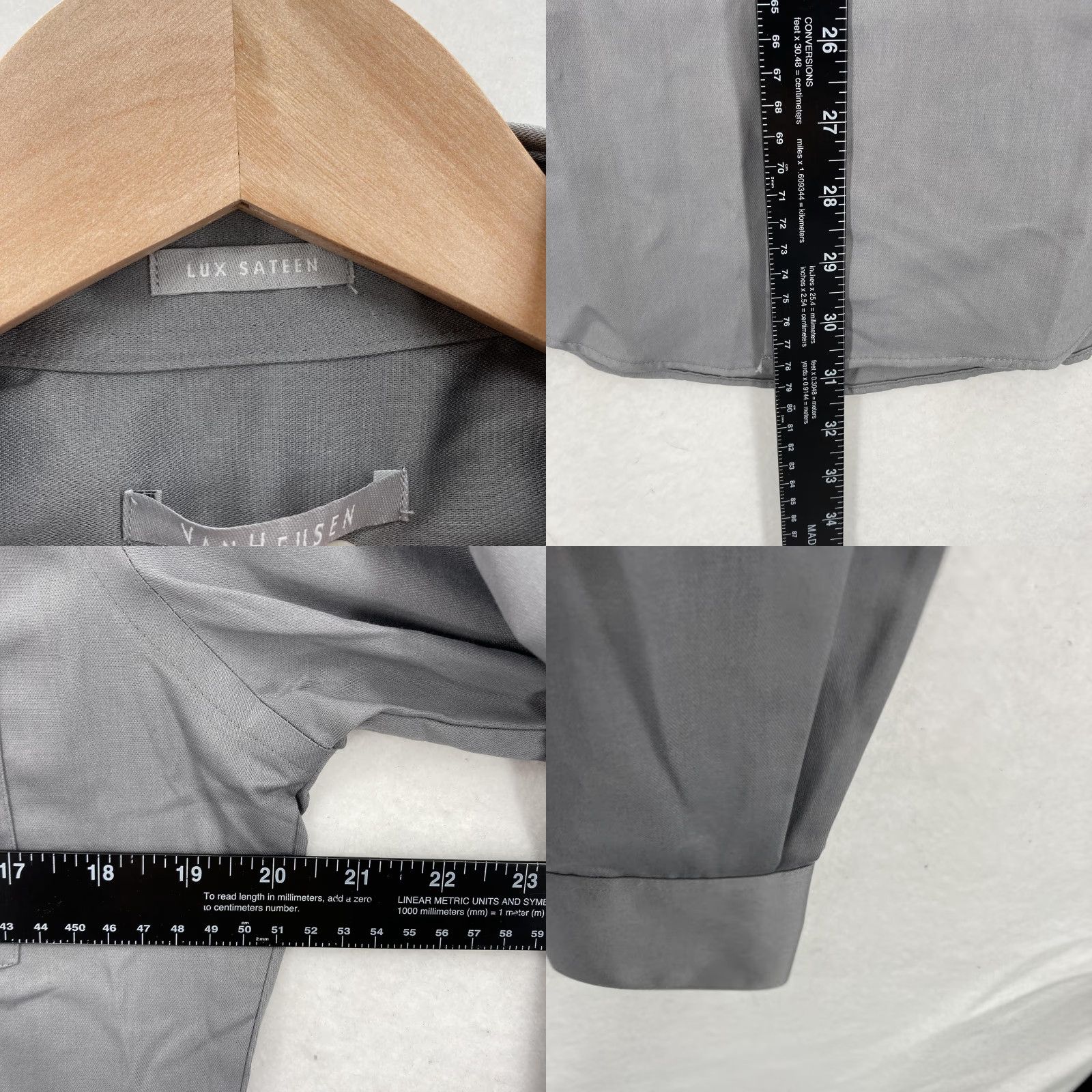 Van Heusen Van Heusen Shirt Mens 14.5 Grey Lux Sateen Fitted No Iron Business Casual Dress Shirt Long Sleeve Slim Chest Pocket Women/Womens? Size US M / EU 48-50 / 2 - 8 Thumbnail