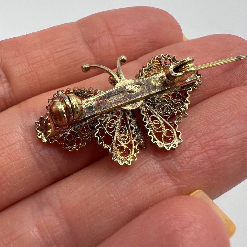 Vintage Antique Italian Butterfly Brooch Filigree Gilt Silver 800 Size ONE SIZE - 7 Thumbnail